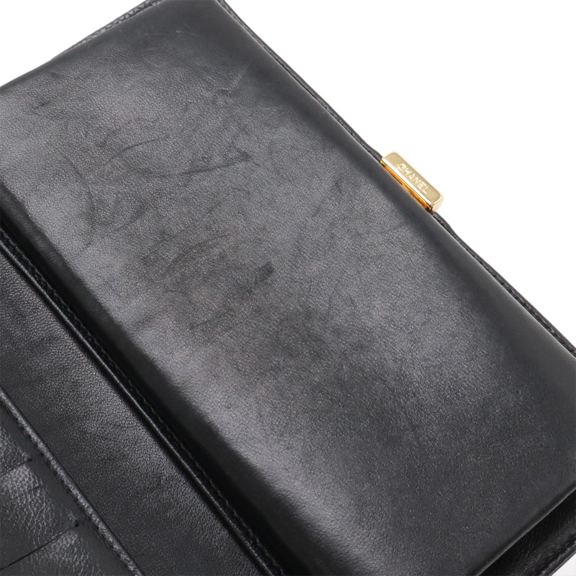 Chanel Black Grained Calfskin Long Wallet (Bi-Fold) (Pre-Owned)