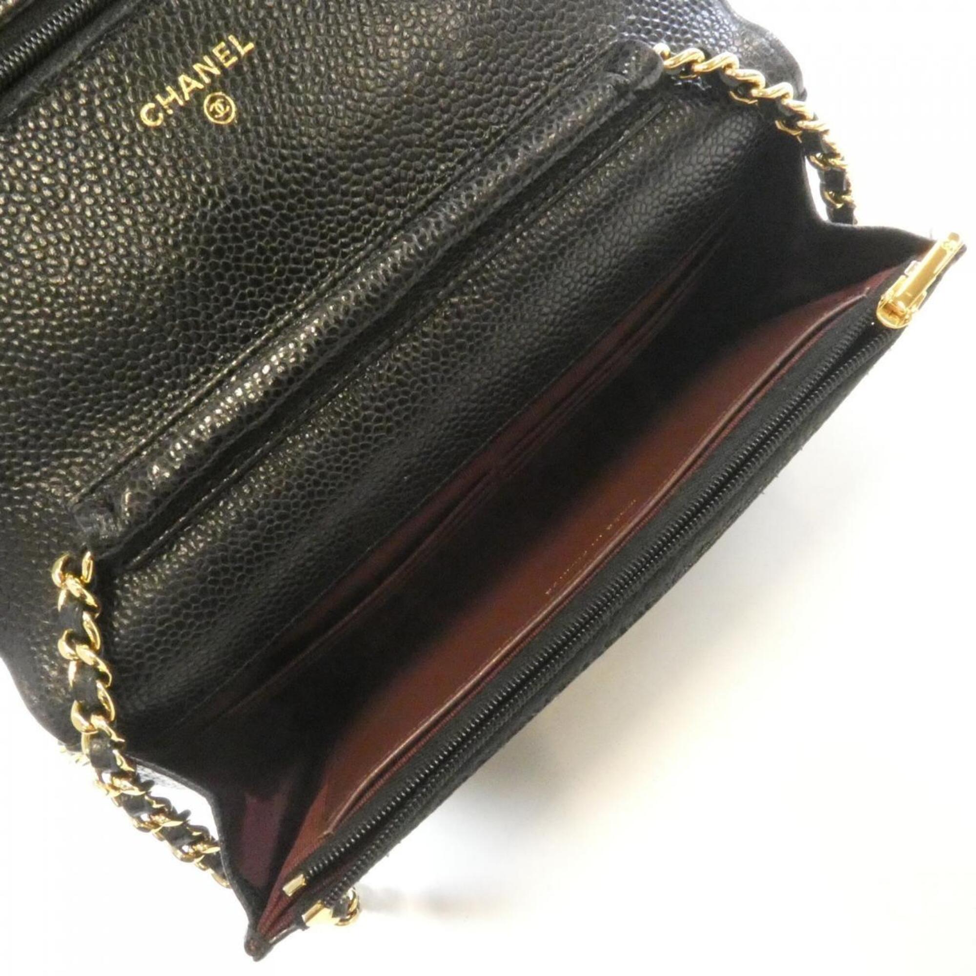 Chanel Black Bordeaux Grained Calfskin Chain/Shoulder Wallet (Pre-Owned)
