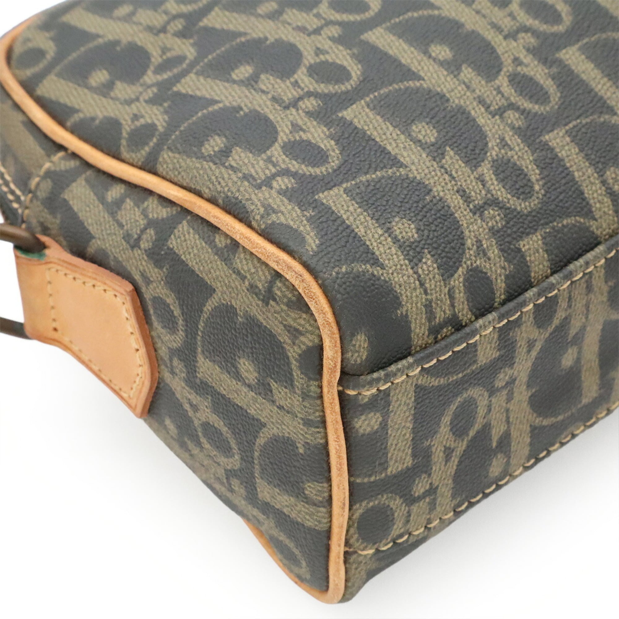 Christian Dior Beige Charcoal Gray Coated Canvas Leather Pochette Shoulder Bag (Pre-Owned)