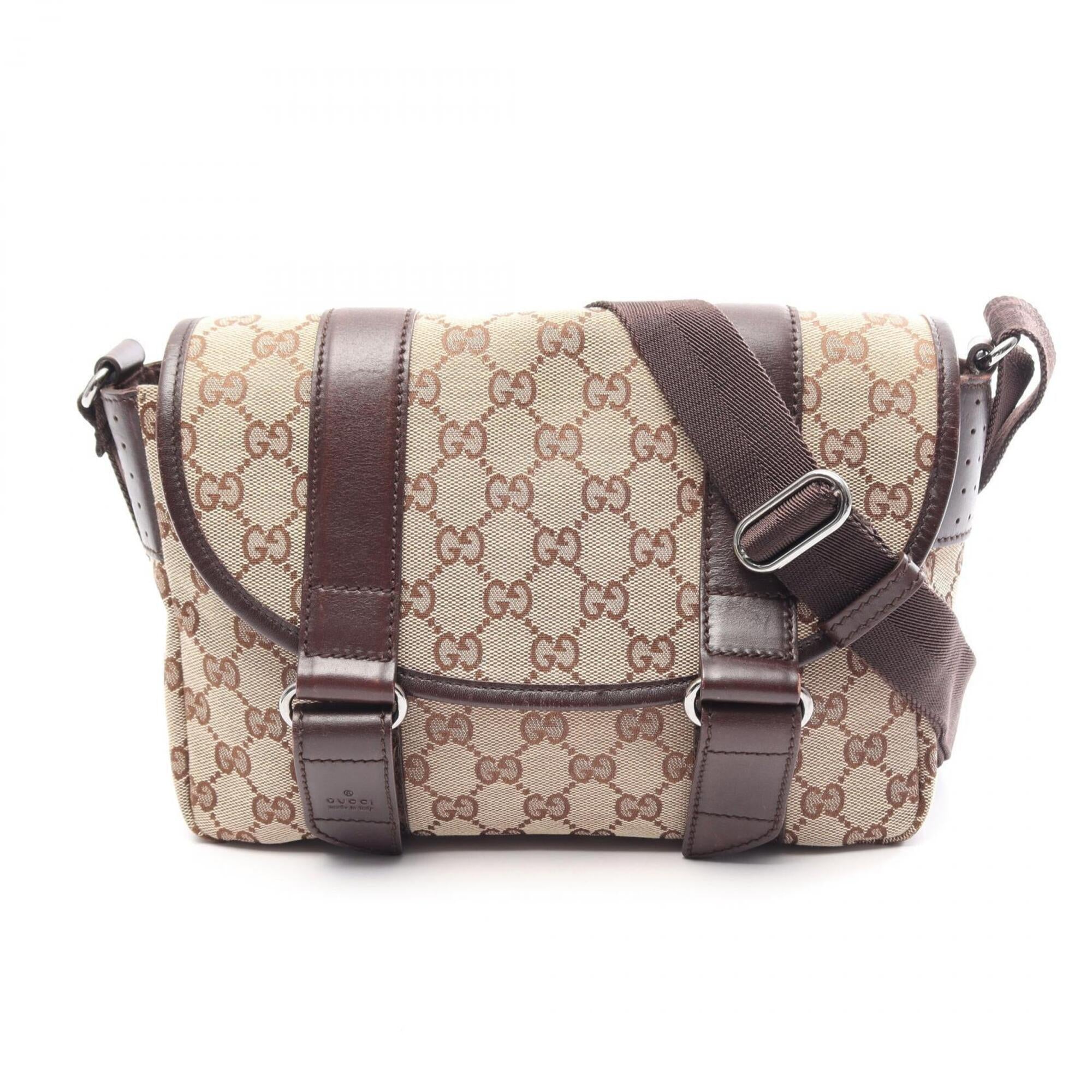 Gucci Beige Brown Canvas Leather Handbag Shoulder Bag (Pre-Owned)