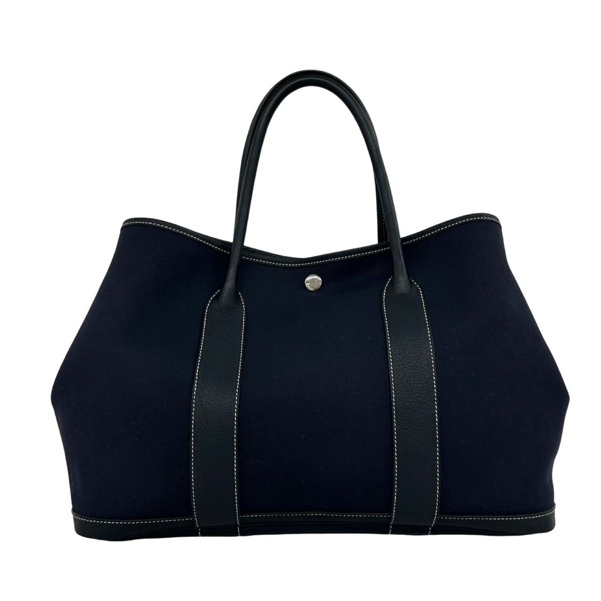 Hermes Black Navy Buffalo Leather Toile H Handbag Tote Bag (Pre-Owned)