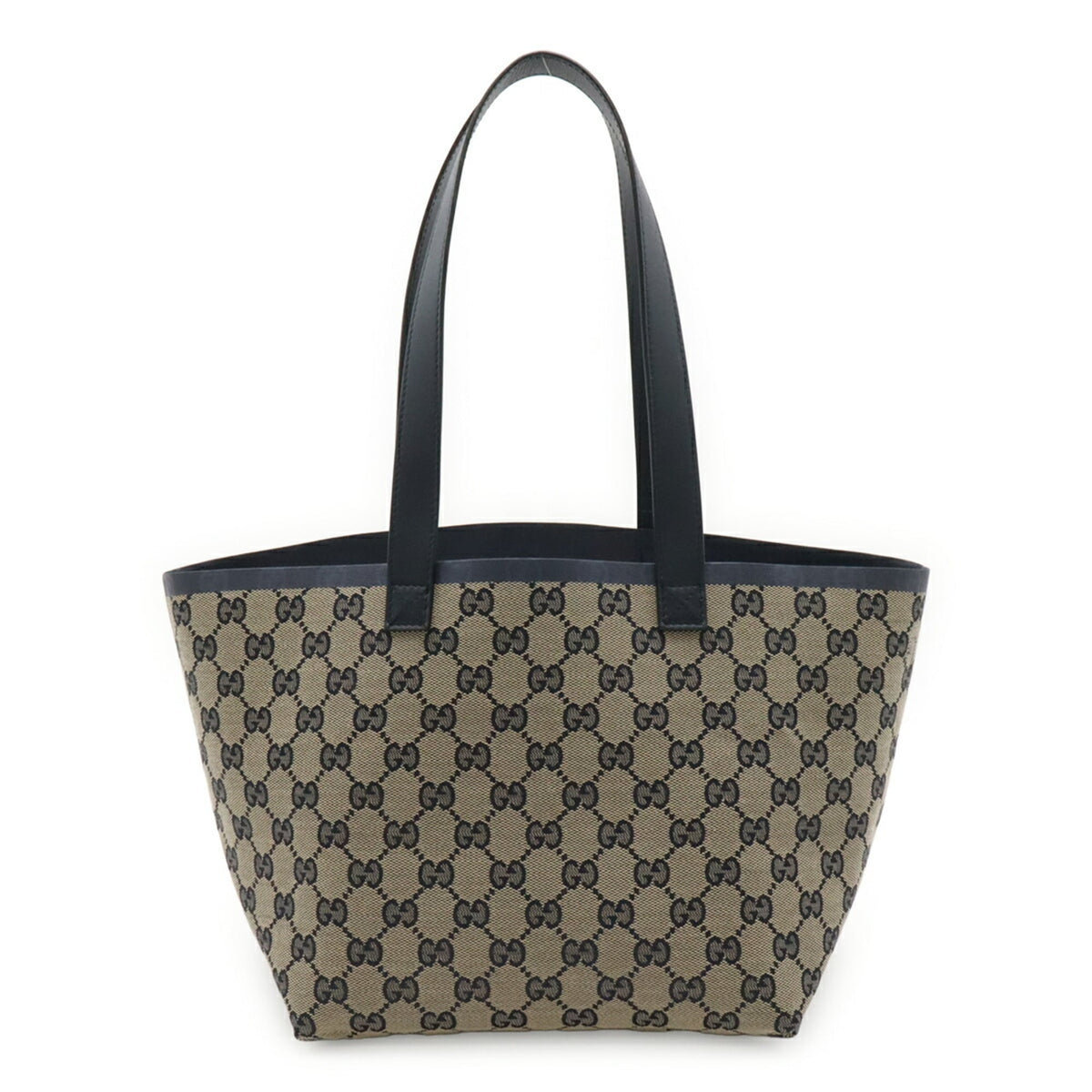 Gucci Beige Navy Canvas Leather Handbag Pouch Shoulder Bag Tote Bag (Pre-Owned)