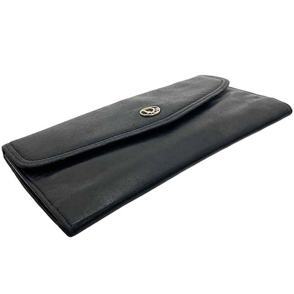 Christian Dior Black Leather Long Wallet (Tri-Fold) (Pre-Owned)