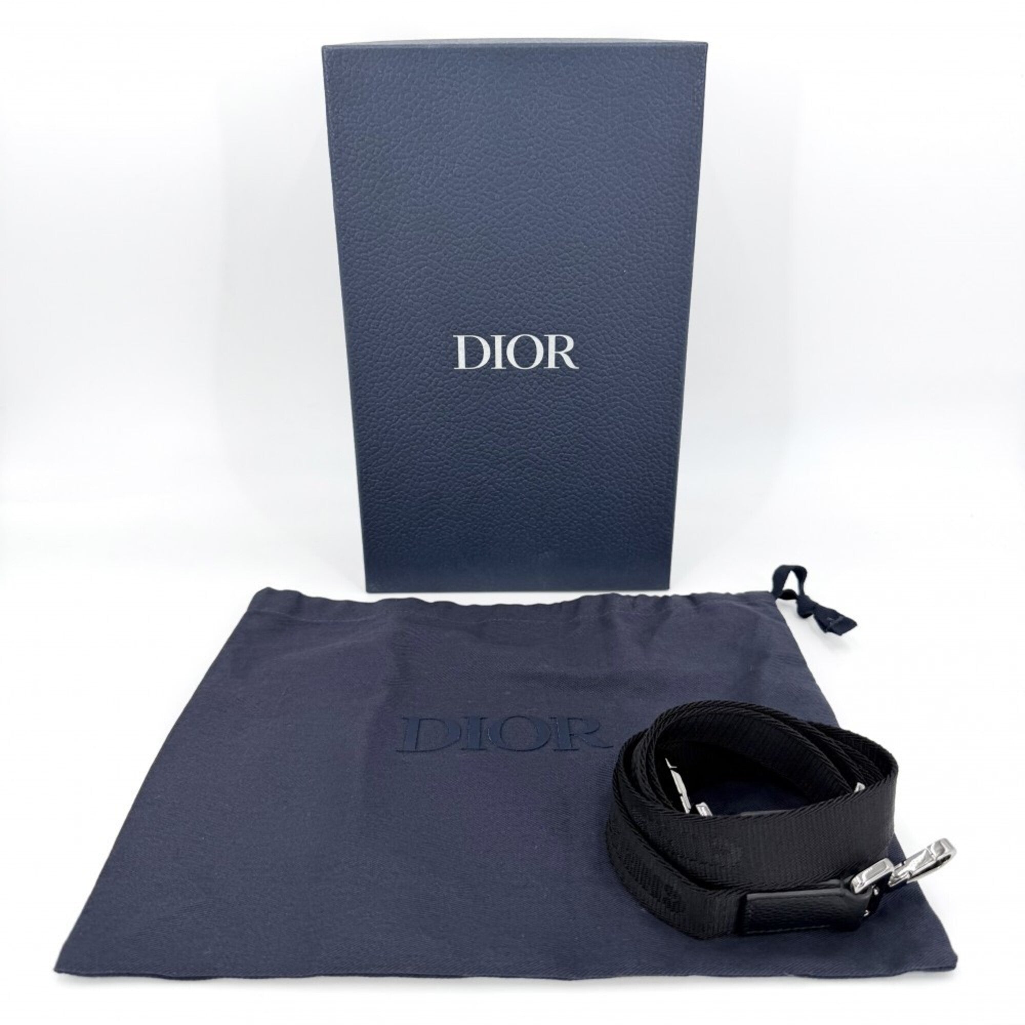 Christian Dior Navy Canvas Leather Pouch Shoulder Bag (Pre-Owned)