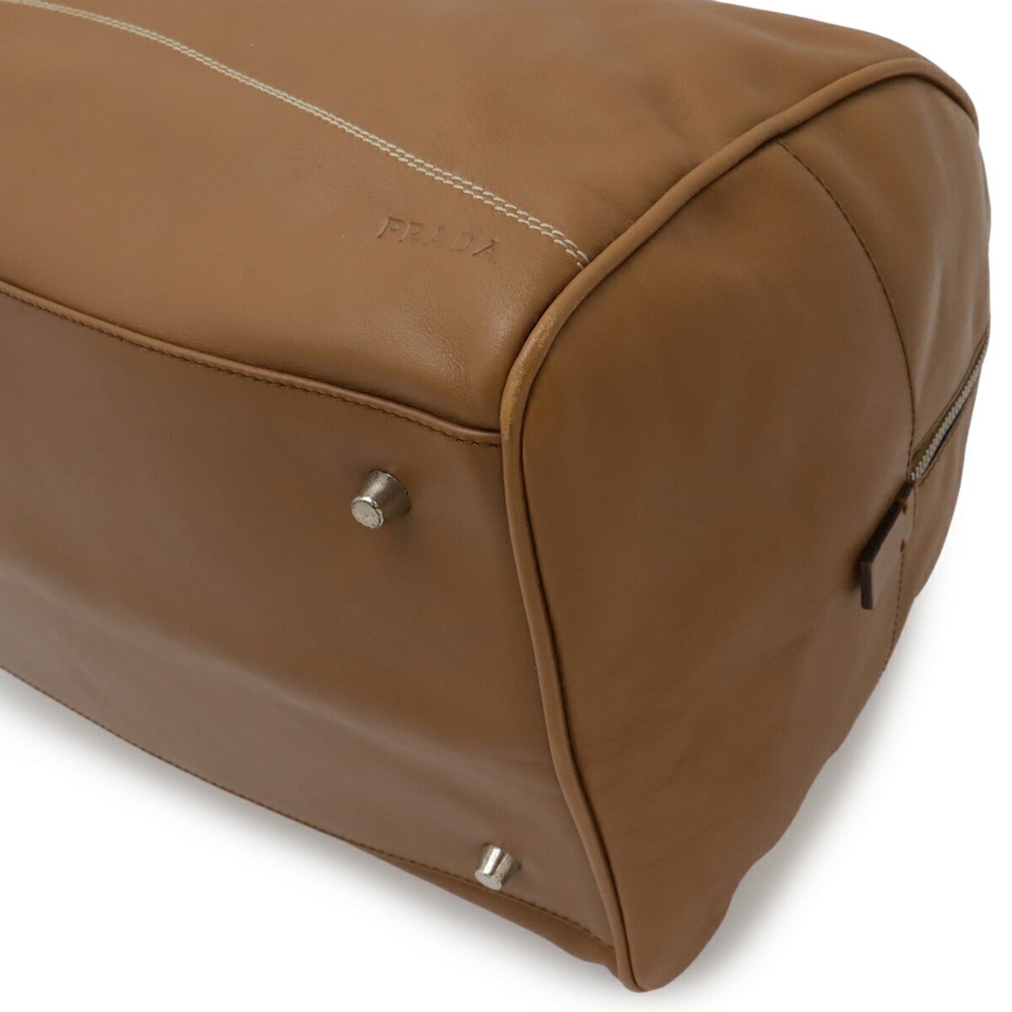 Prada Camel Leather Boston Bag Handbag Shoulder Bag (Pre-Owned)