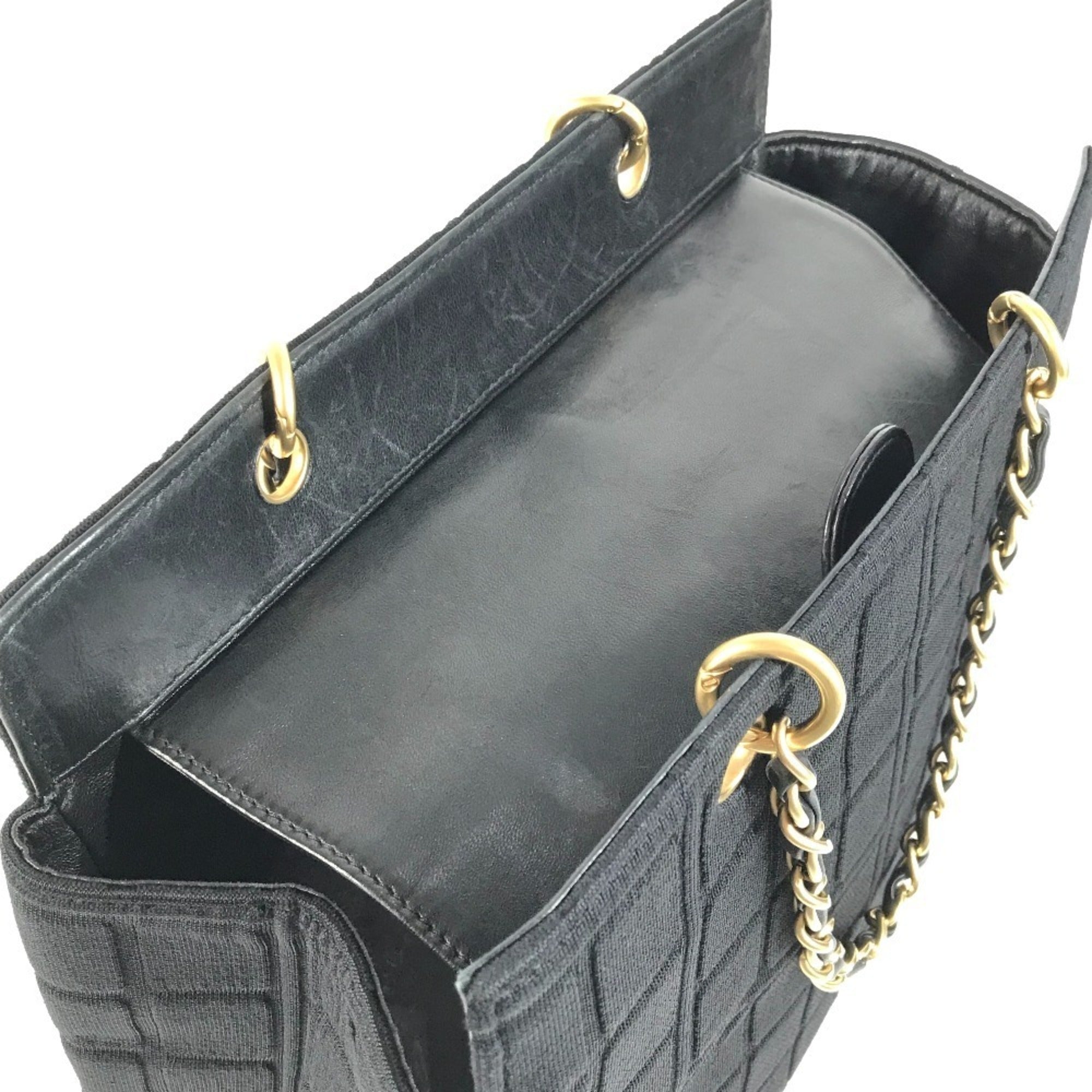 Chanel Chocolate Bar Black Cotton Leather Shoulder Bag Tote Bag (Pre-Owned)