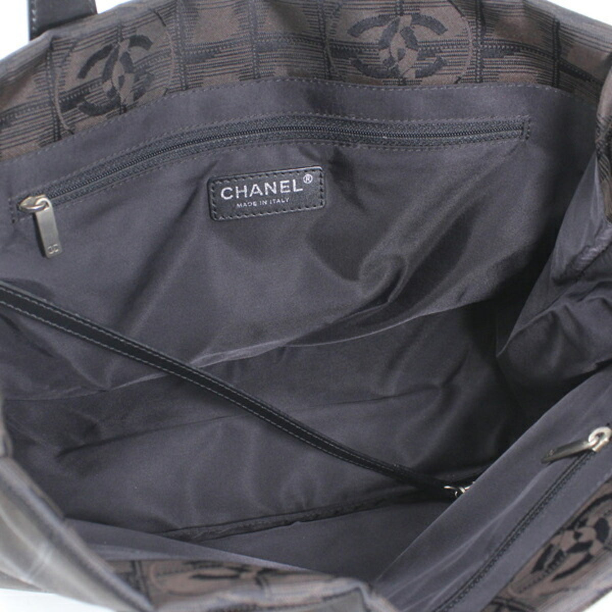 Chanel New Travel Line Dark Brown Nylon Leather Handbag Tote Bag (Pre-Owned)