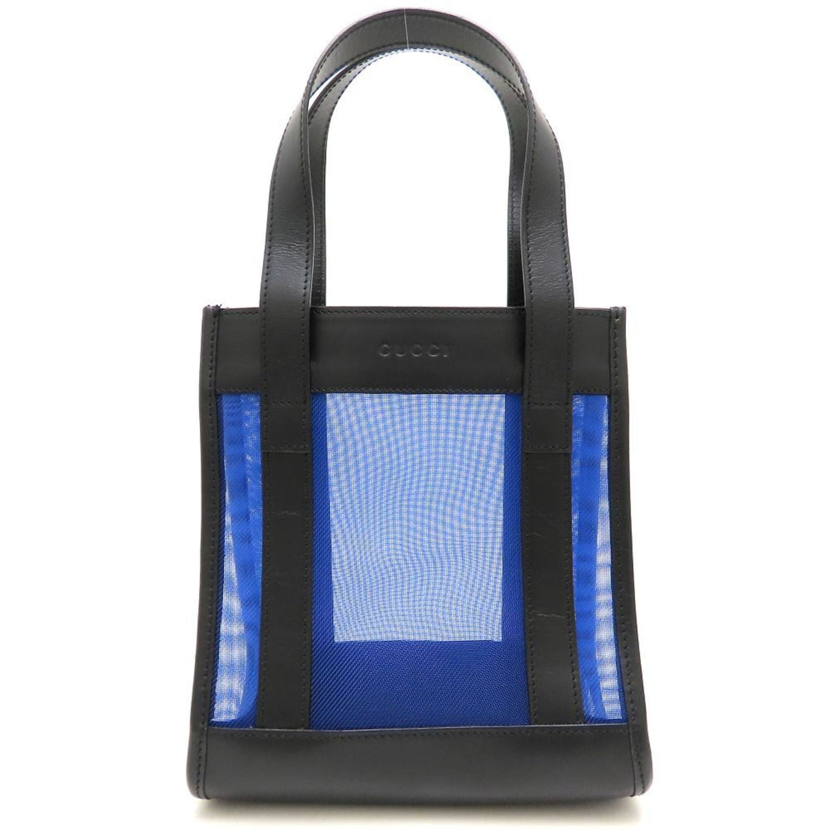 Gucci Black Blue Mesh Leather Handbag Tote Bag (Pre-Owned)