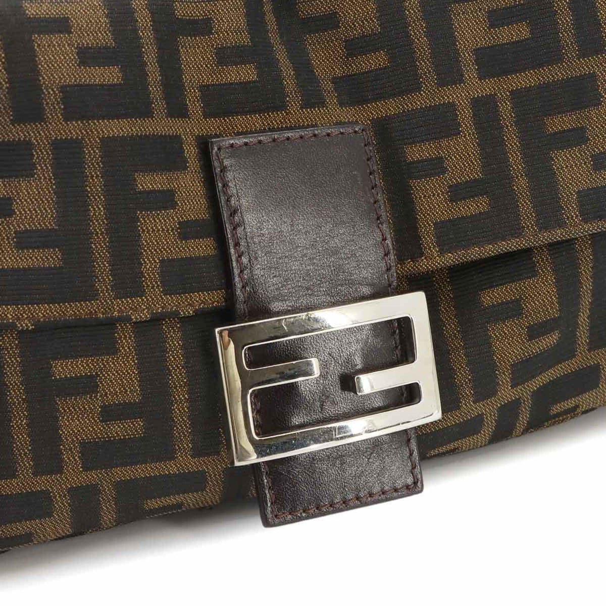 Fendi Zucca Brown Canvas Leather Baguette Bag Handbag Shoulder Bag (Pre-Owned)