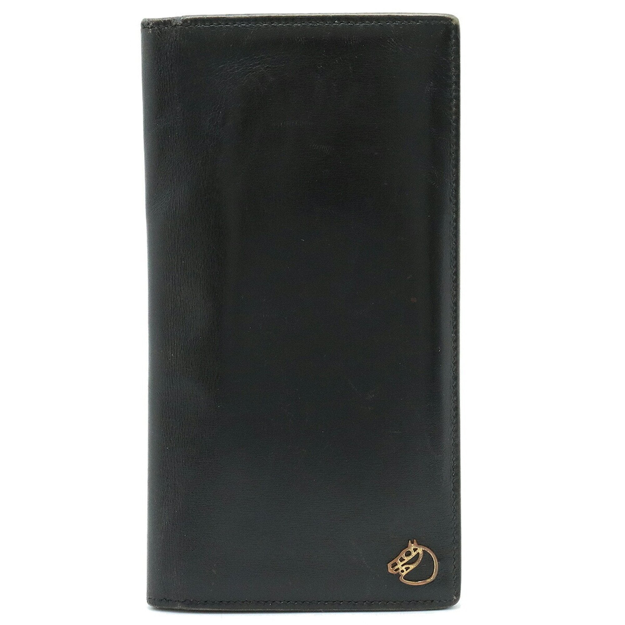 Hermes Black Box Calf Leather Long Bill Wallet (Bi-Fold) (Pre-Owned)