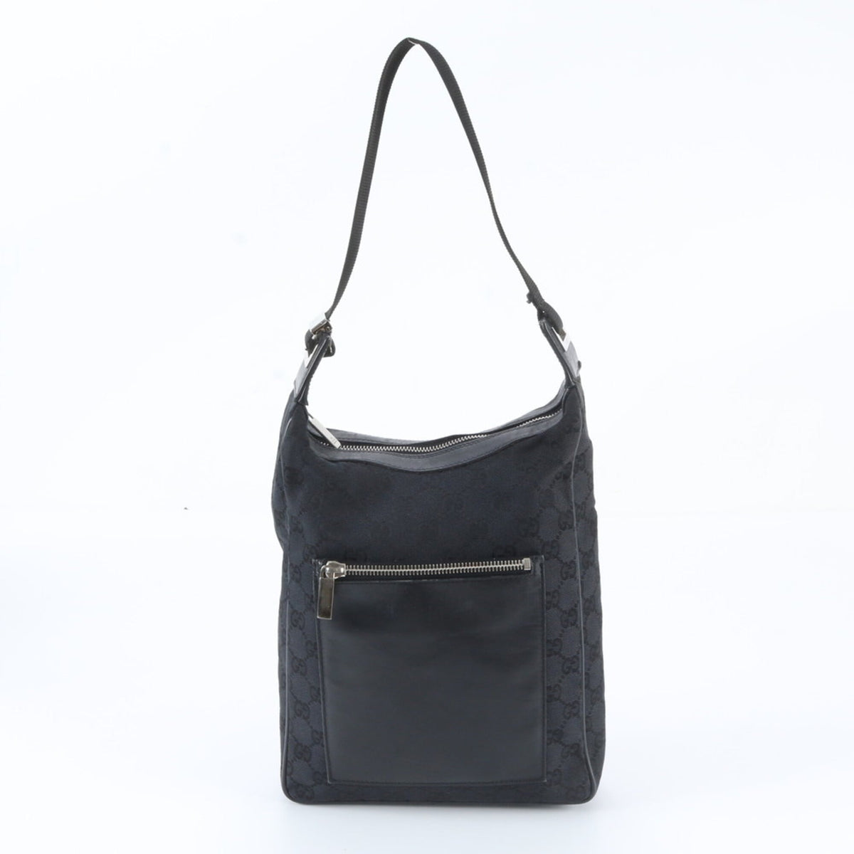 Gucci Black Leather Canvas Handbag Shoulder Bag (Pre-Owned)
