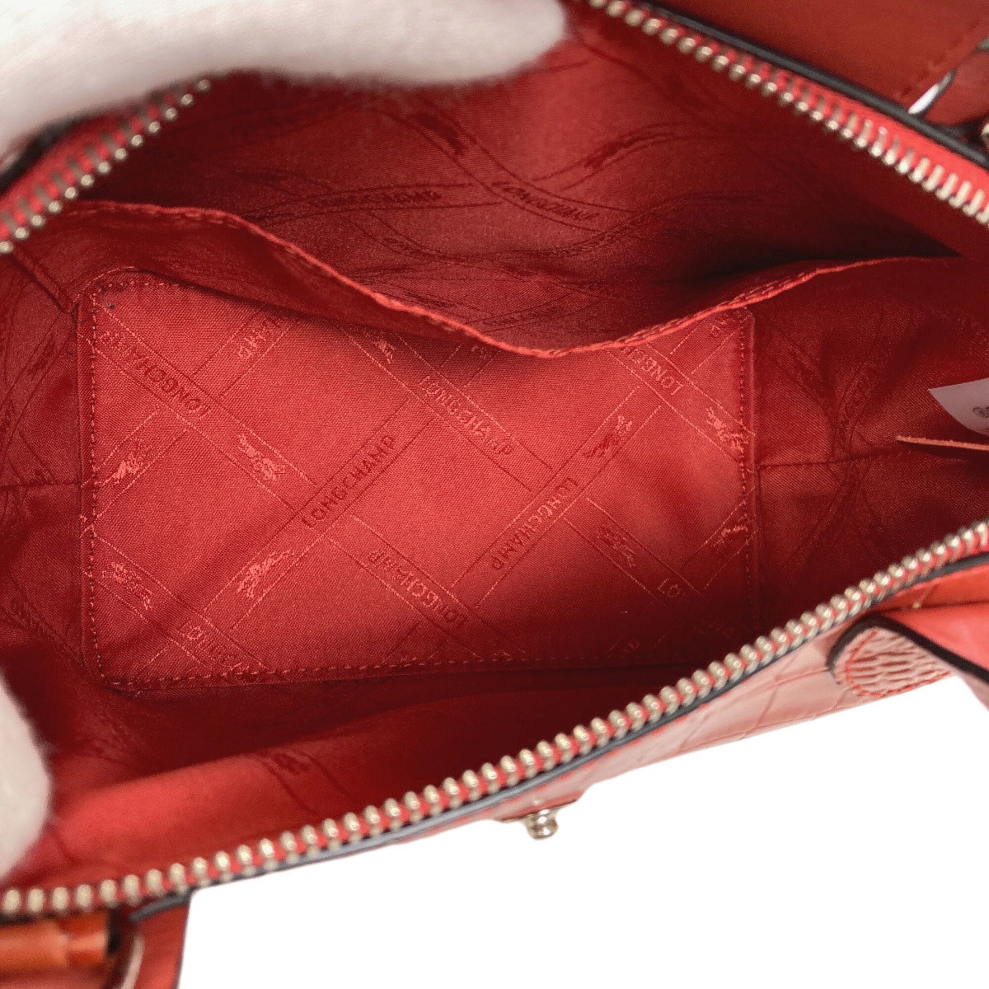 Longchamp Le Pliage Brown Orange Leather Handbag (Pre-Owned)