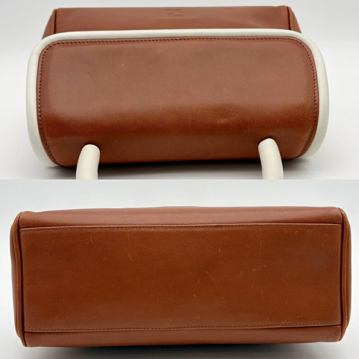 Fendi Brown White Leather Handbag (Pre-Owned)