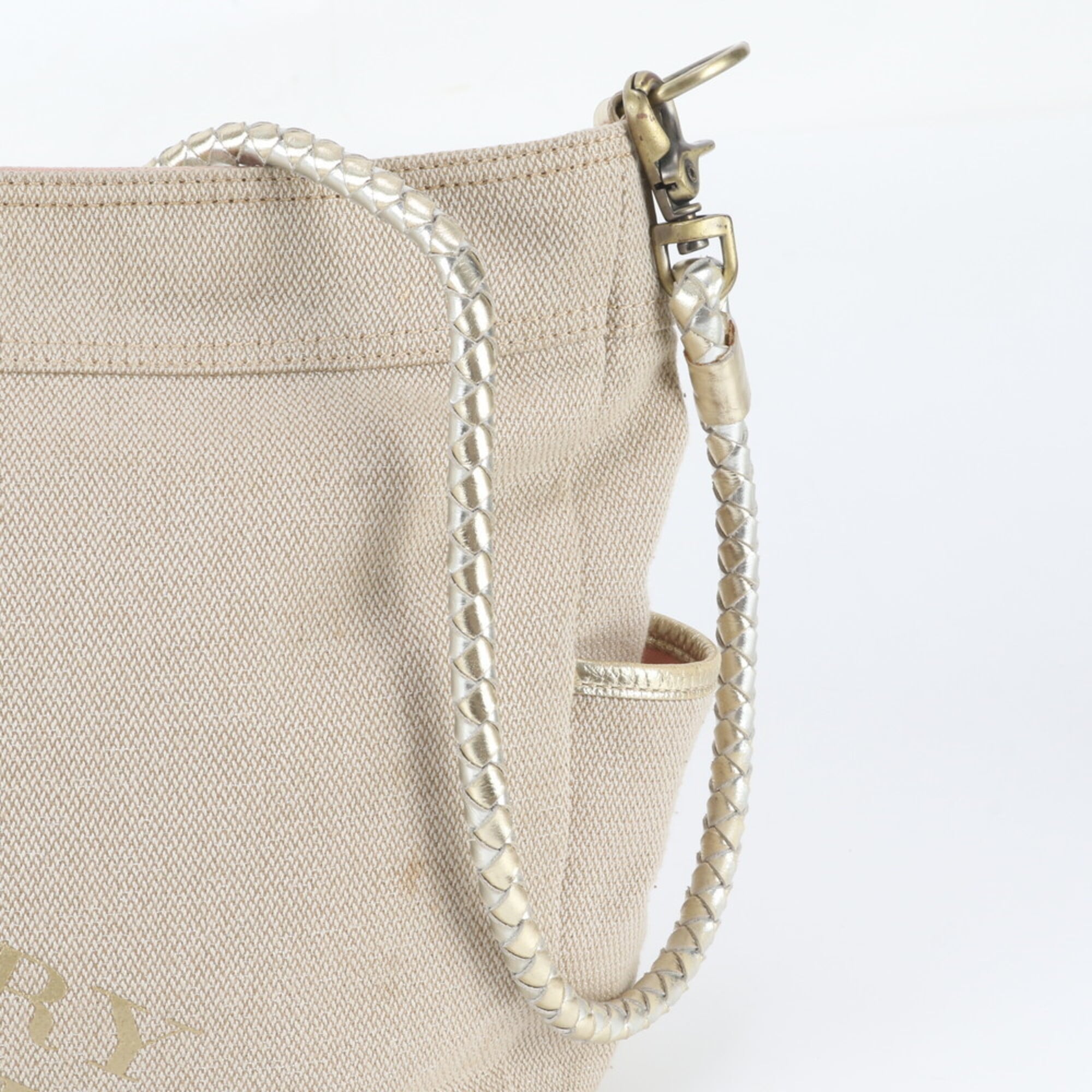Burberry Beige Leather Canvas Shoulder Bag (Pre-Owned)