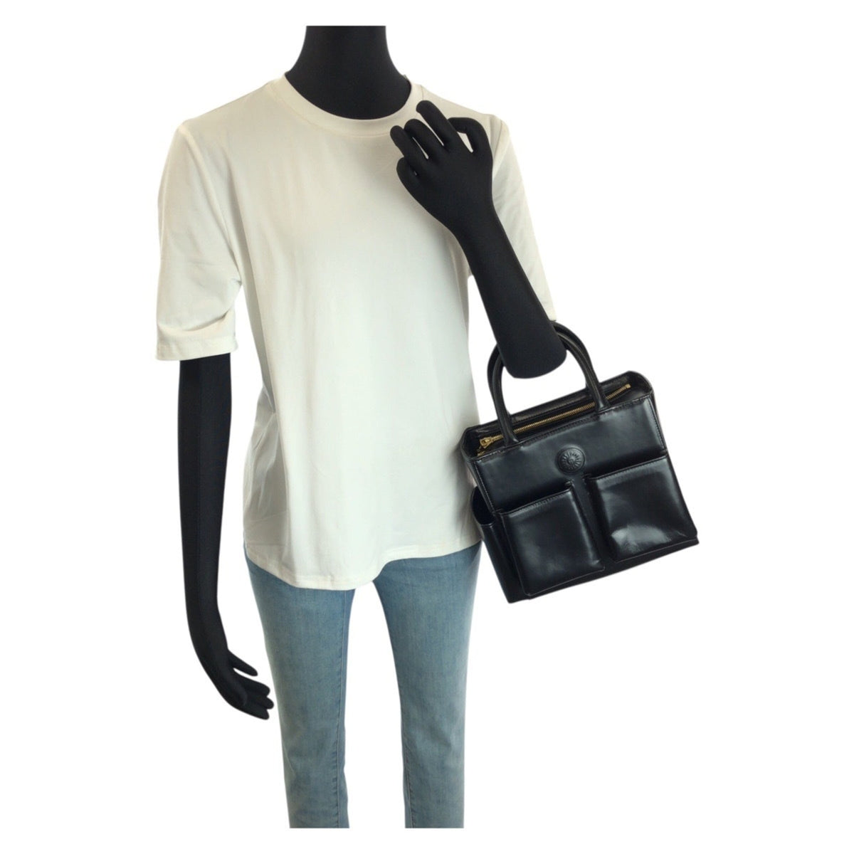 Versace Black Leather Handbag Tote Bag (Pre-Owned)