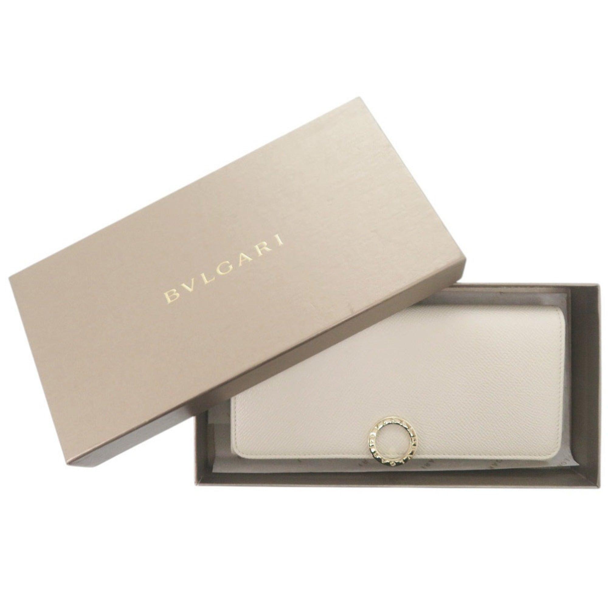 Bvlgari White Leather Long Wallet (Bi-Fold) (Pre-Owned)