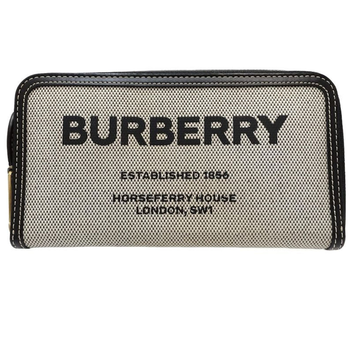 Burberry Black White Canvas Leather Long Wallet (Bi-Fold) (Pre-Owned)