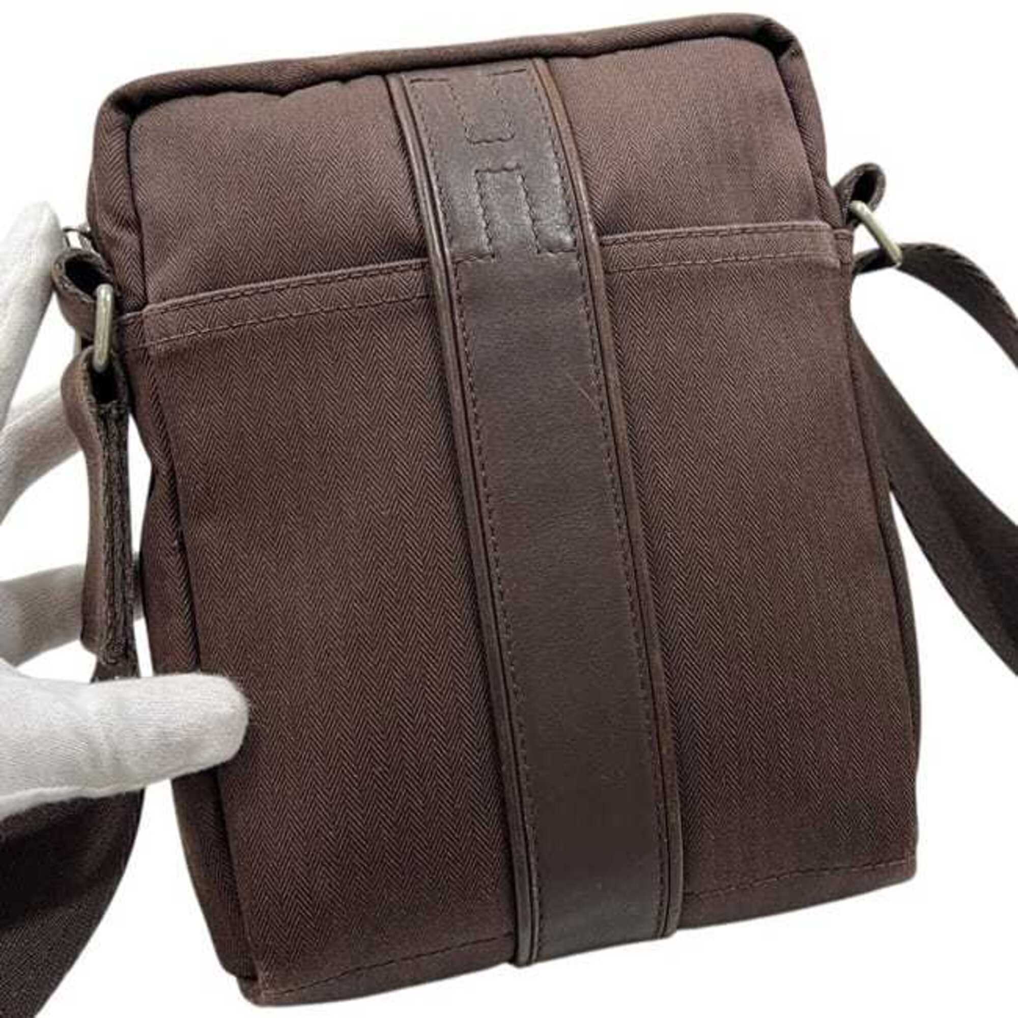 Hermes Brown Canvas Leather Shoulder Bag (Pre-Owned)