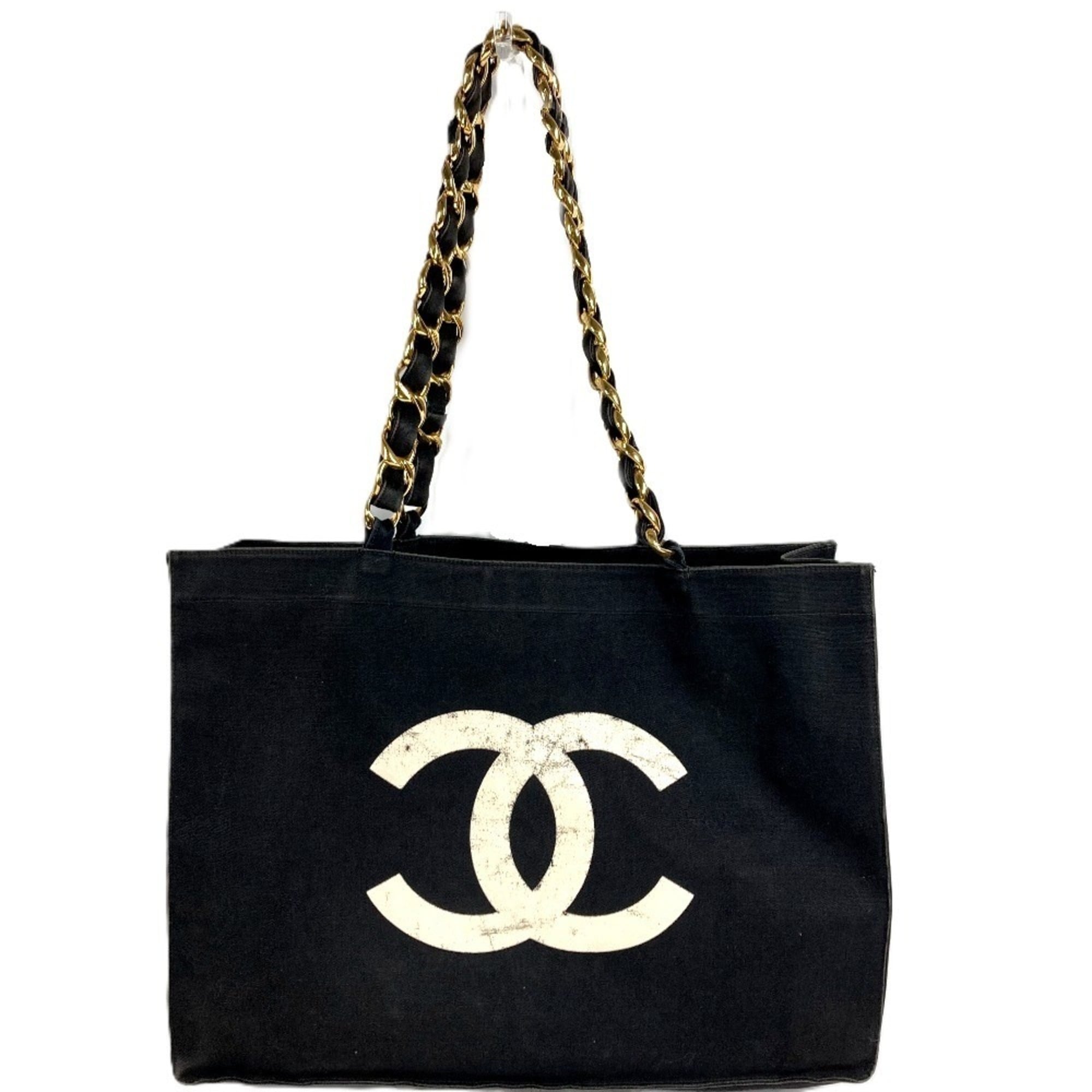 Chanel Black White Canvas Shoulder Bag Tote Bag (Pre-Owned)