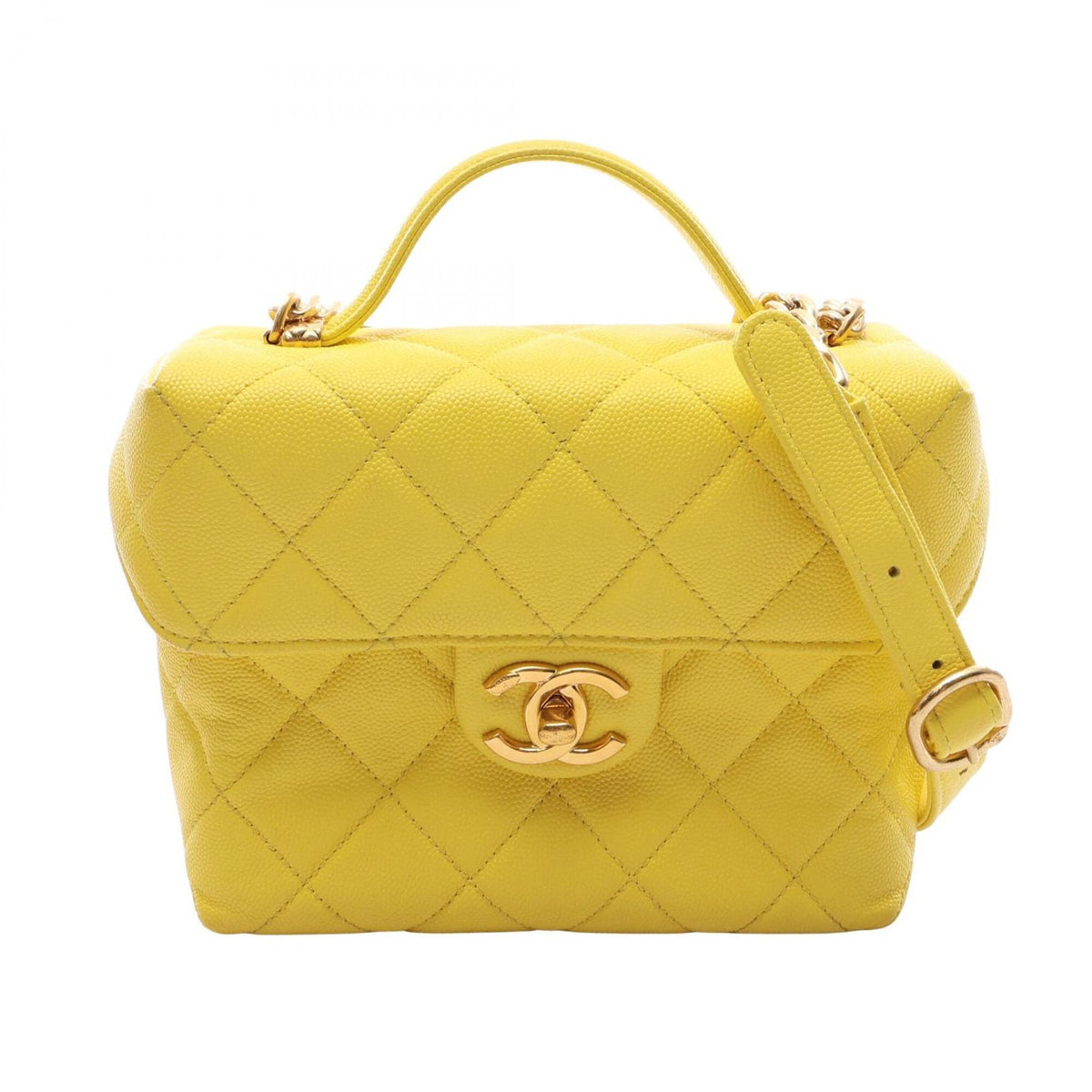 Chanel Matelasse Yellow Grained Calfskin Handbag Shoulder Bag Vanity Bag (Pre-Owned)