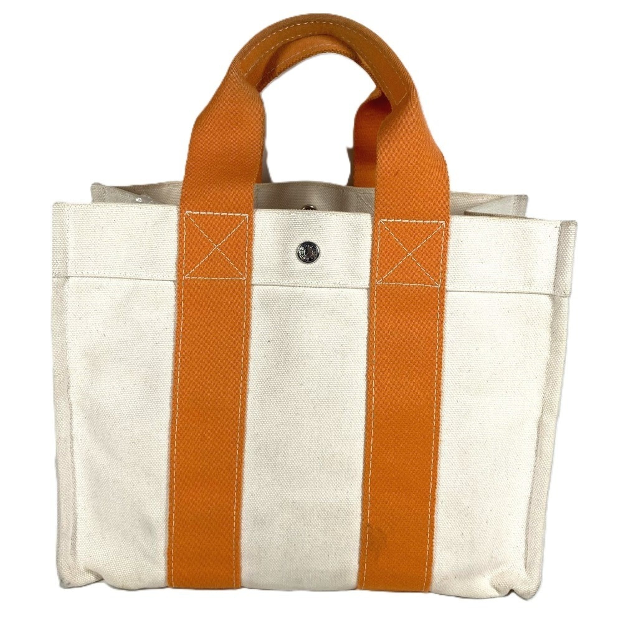Hermes Beige Orange Canvas Handbag Tote Bag (Pre-Owned)