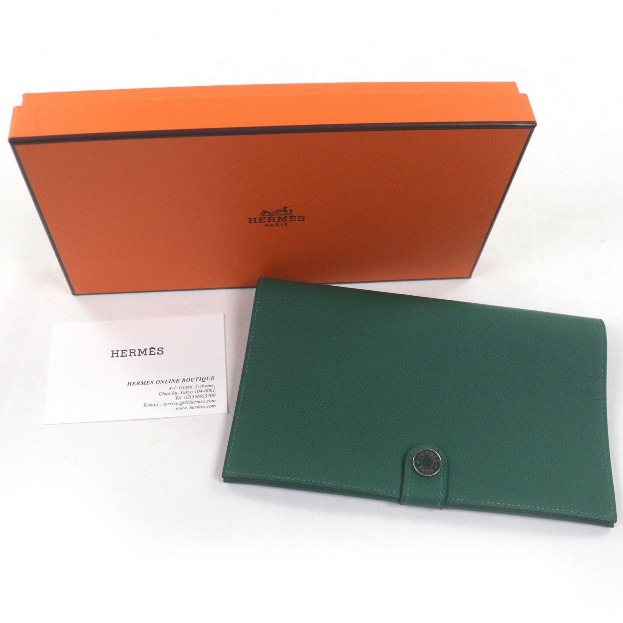 Hermes Vert Fonce Evercalf Leather Long Bill Wallet (Bi-Fold) (Pre-Owned)