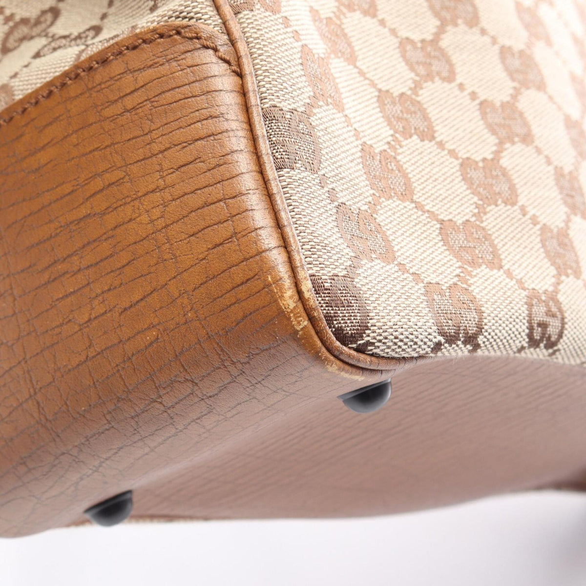 Gucci Beige Brown Canvas Leather Handbag Tote Bag (Pre-Owned)