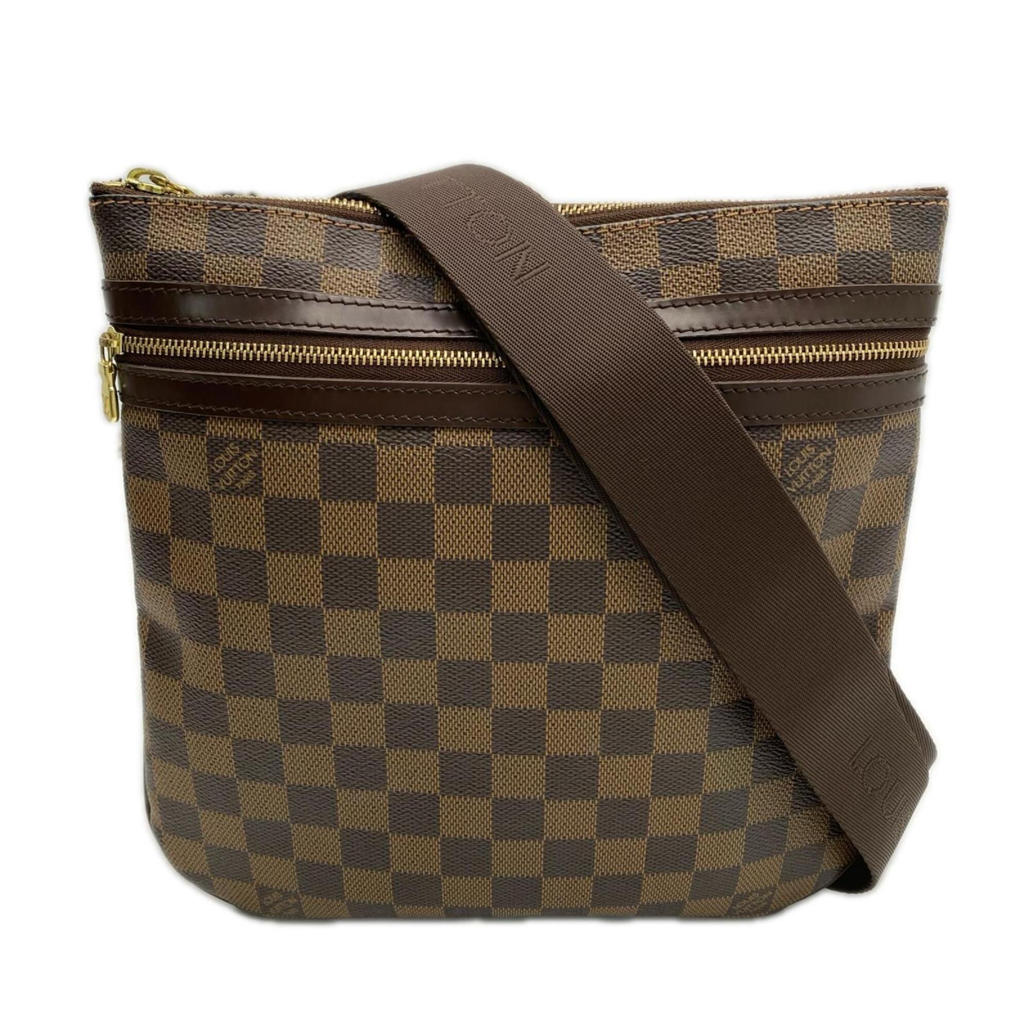 Louis Vuitton Beige Brown Coated Canvas Leather Pochette Shoulder Bag (Pre-Owned)