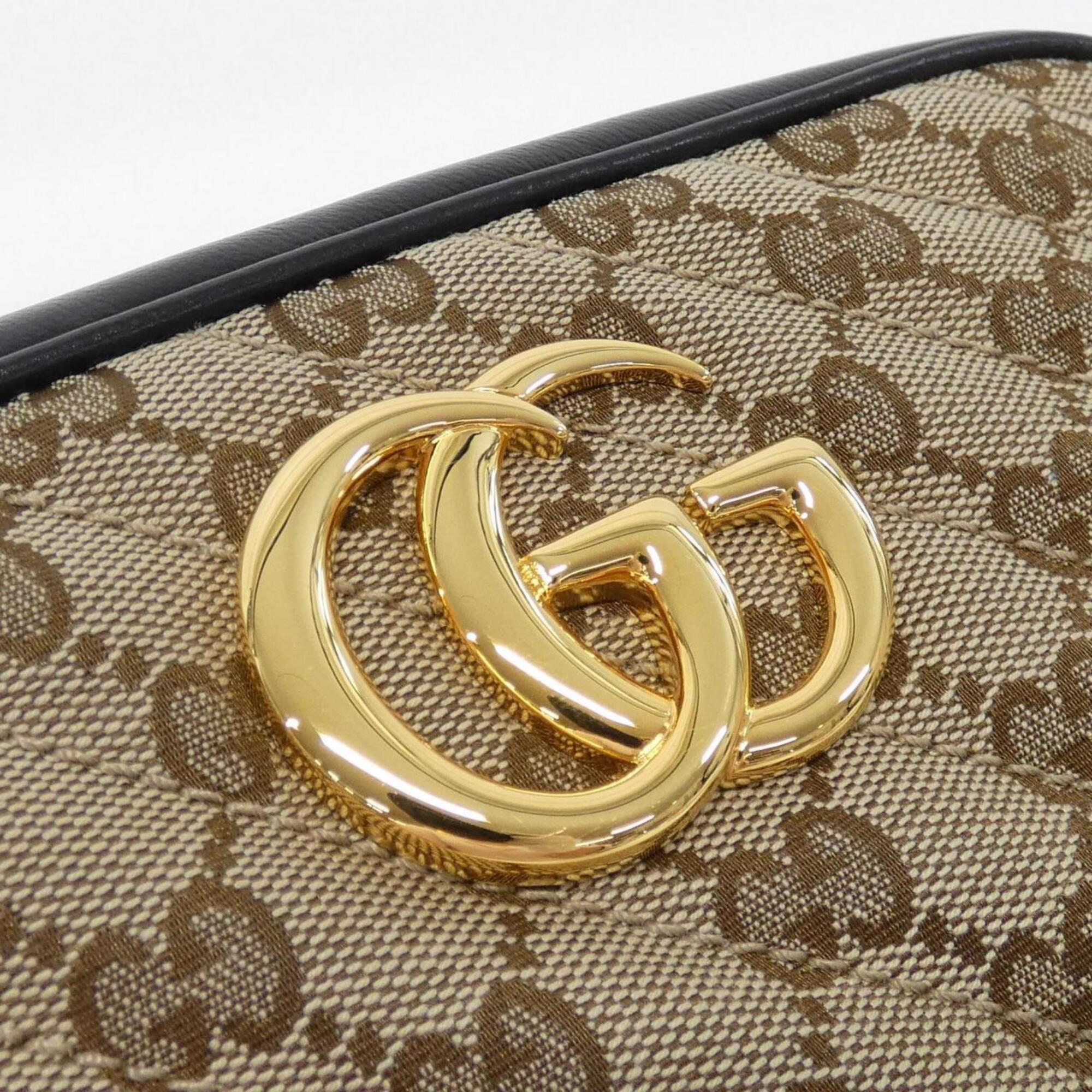 Gucci Beige Black Gg Canvas Leather Shoulder Bag (Pre-Owned)