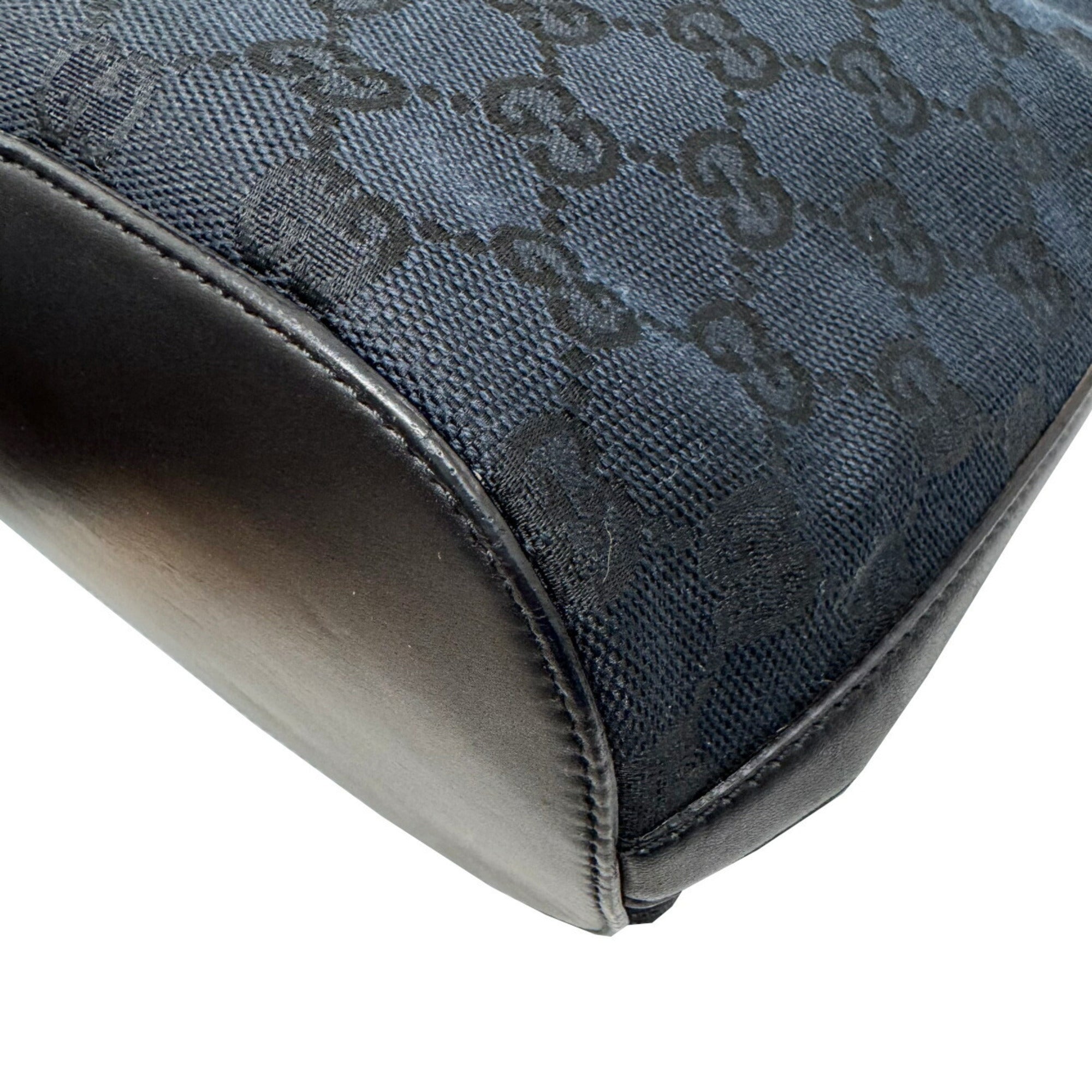 Gucci Black Gg Canvas Leather Shoulder Bag (Pre-Owned)