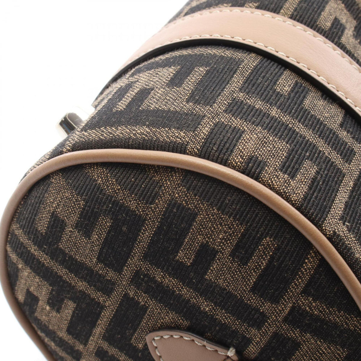 Fendi Beige Black Canvas Leather Handbag (Pre-Owned)