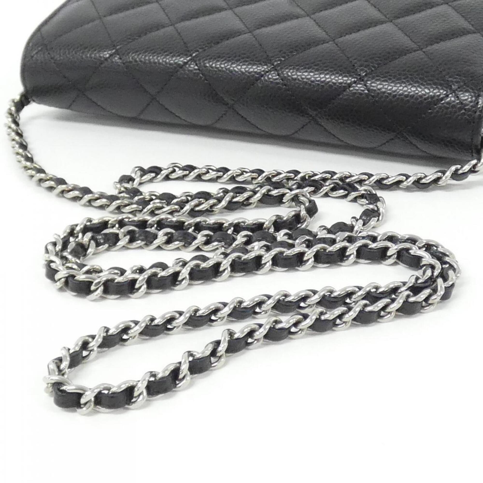 Chanel Black Bordeaux Grained Calfskin Chain/Shoulder Wallet (Pre-Owned)