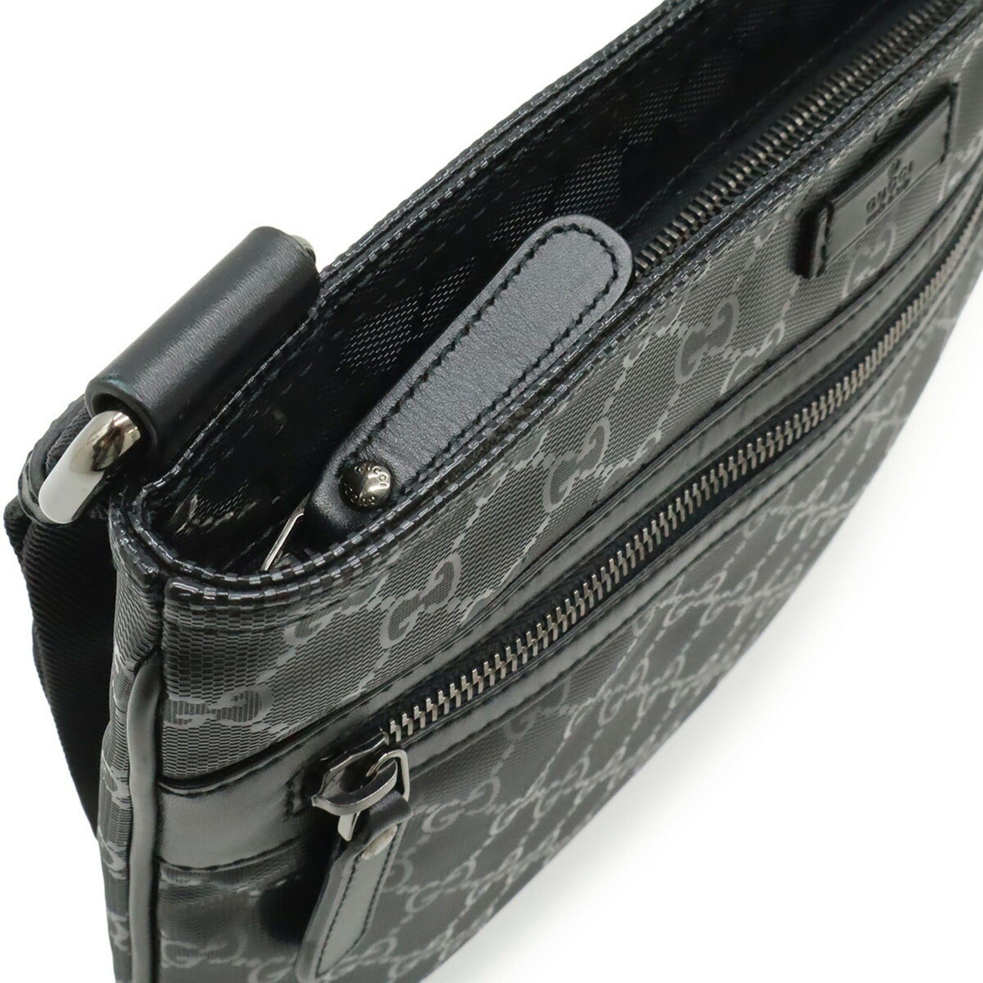 Gucci Gg Imprimé Black Coated Canvas Leather Shoulder Bag (Pre-Owned)