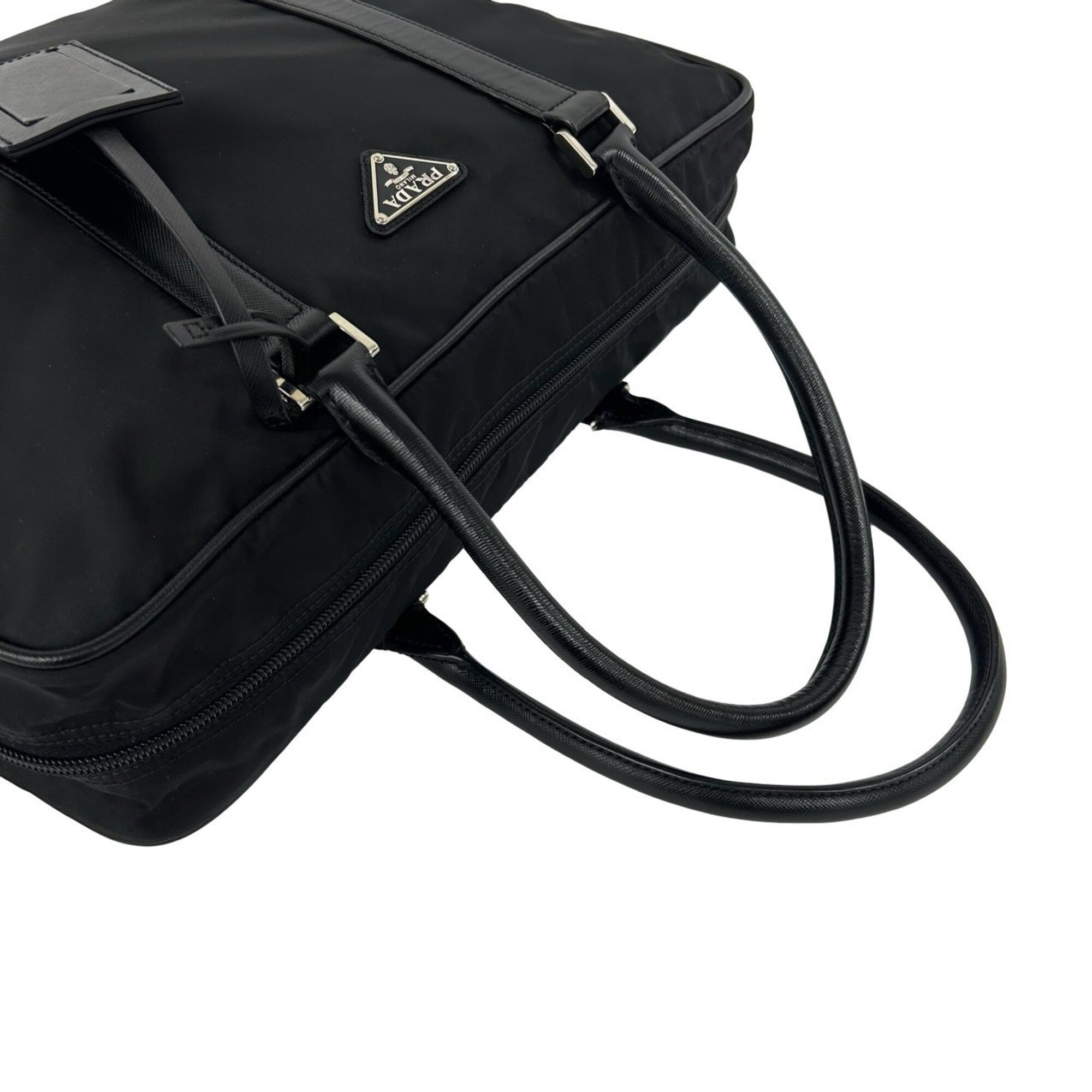 Prada Black Nylon Leather Briefcase (Pre-Owned)