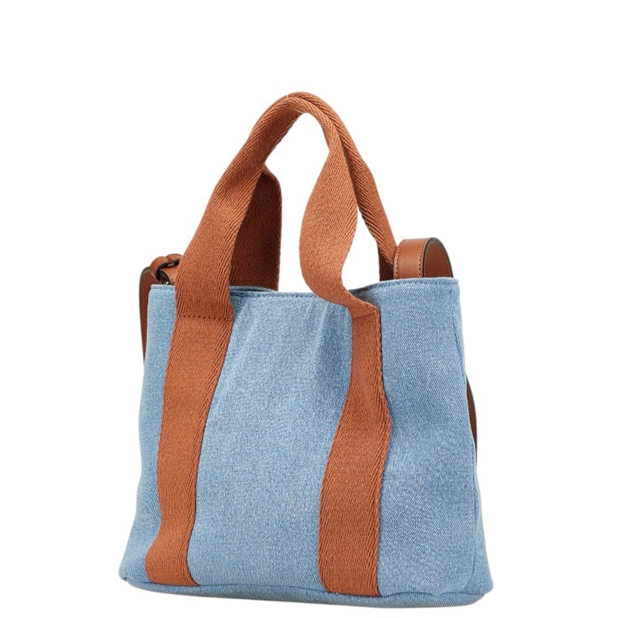 Chloé Blue Brown Cotton Handbag Shoulder Bag (Pre-Owned)