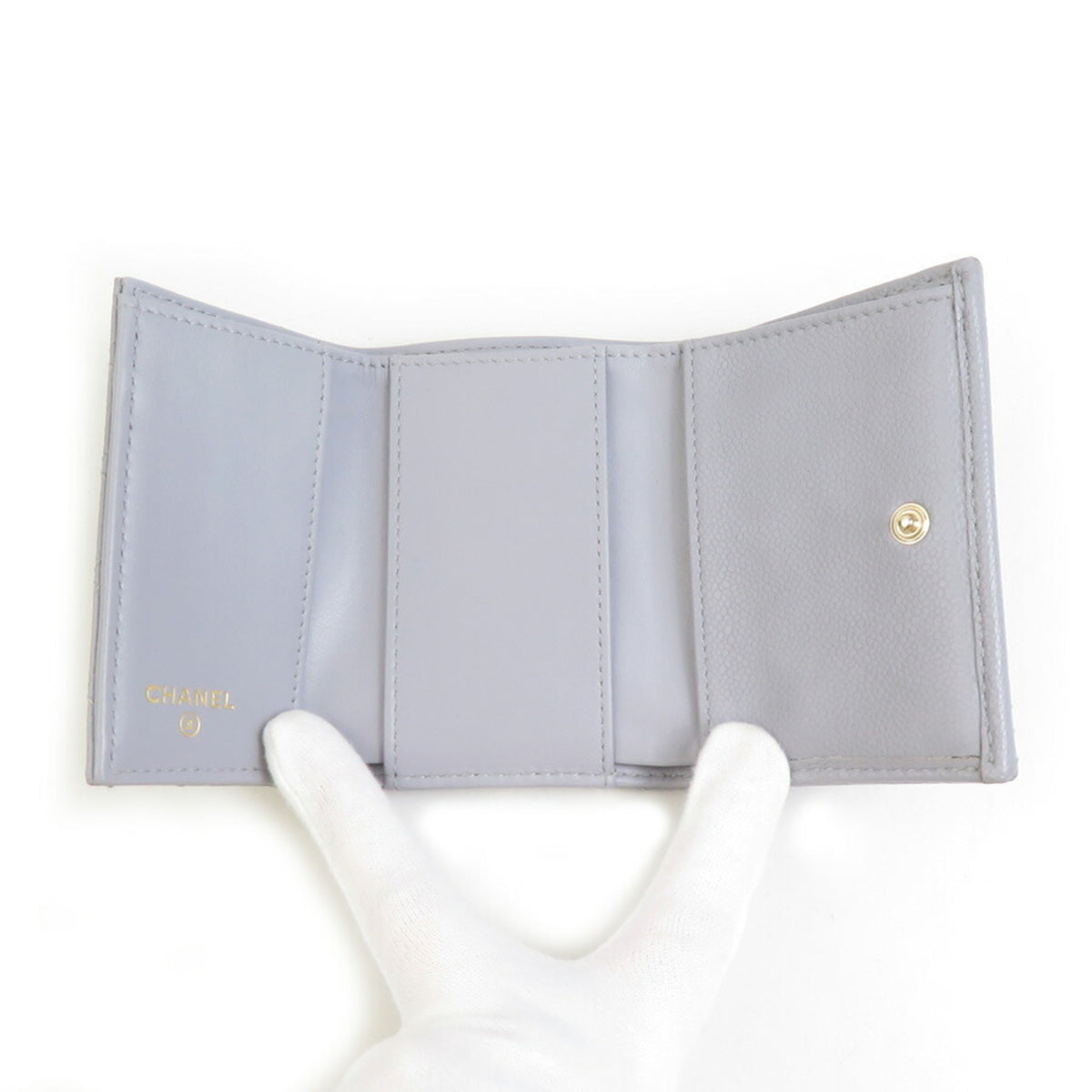 Chanel Light Gray Grained Calfskin Wallet (Tri-Fold) (Pre-Owned)