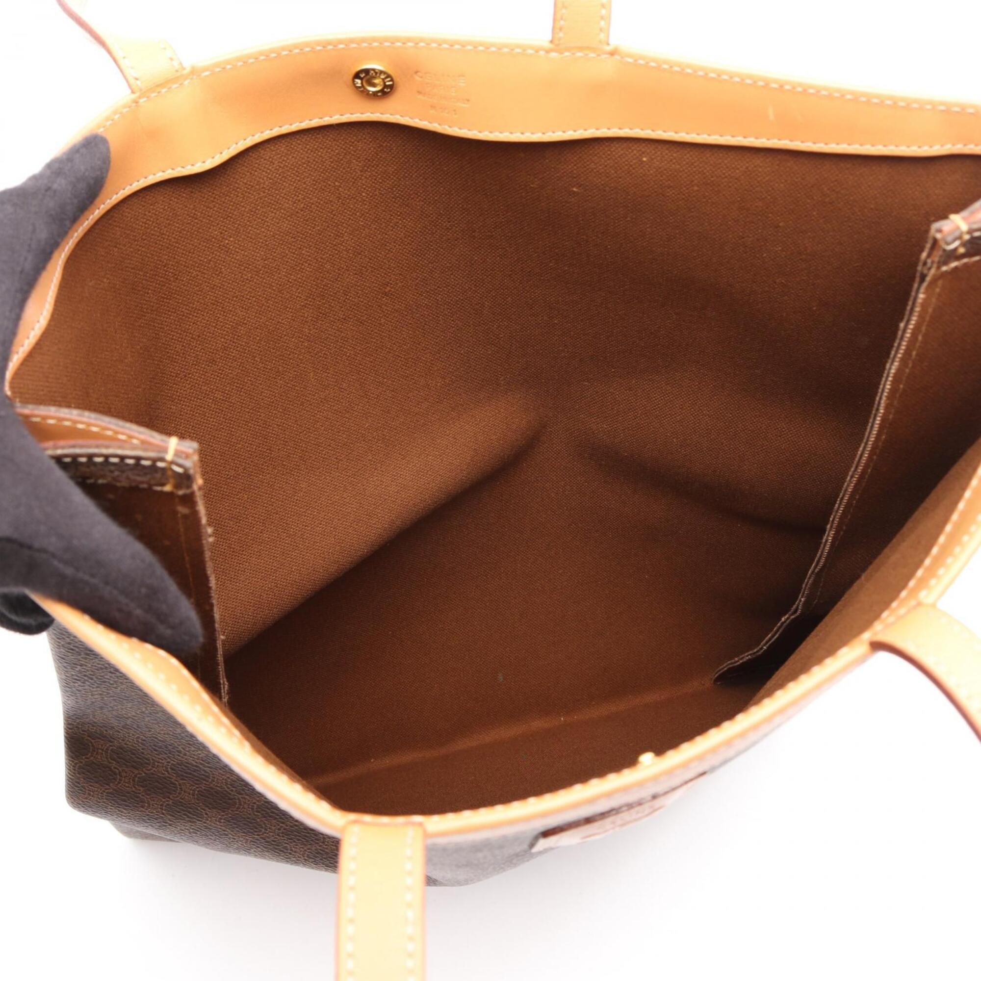 Celine Brown Coated Canvas Leather Handbag Tote Bag (Pre-Owned)
