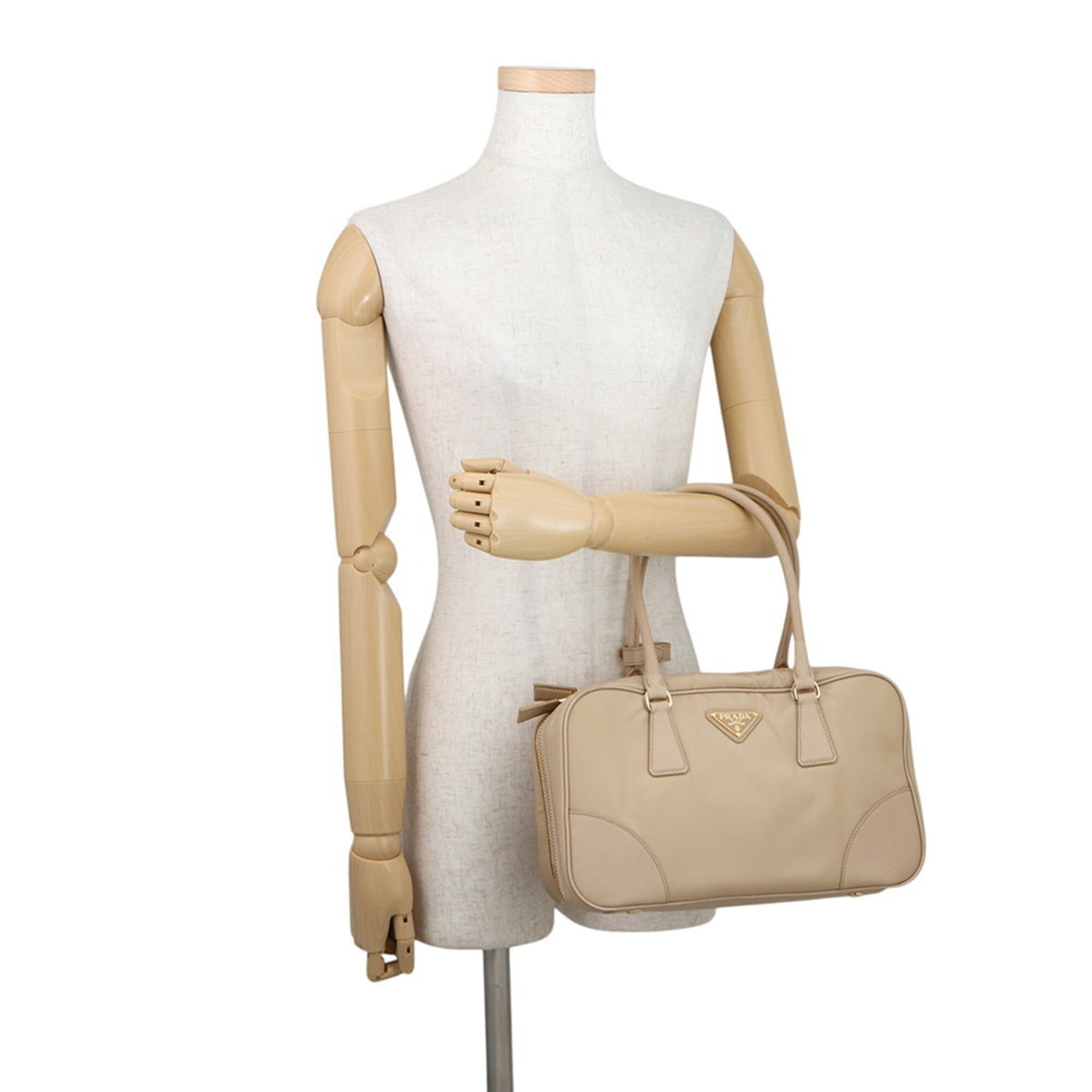Prada Beige Nylon Leather Handbag Shoulder Bag (Pre-Owned)