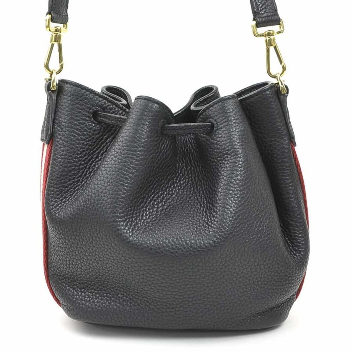 Bally Black Red Color White Leather Canvas Shoulder Bag (Pre-Owned)