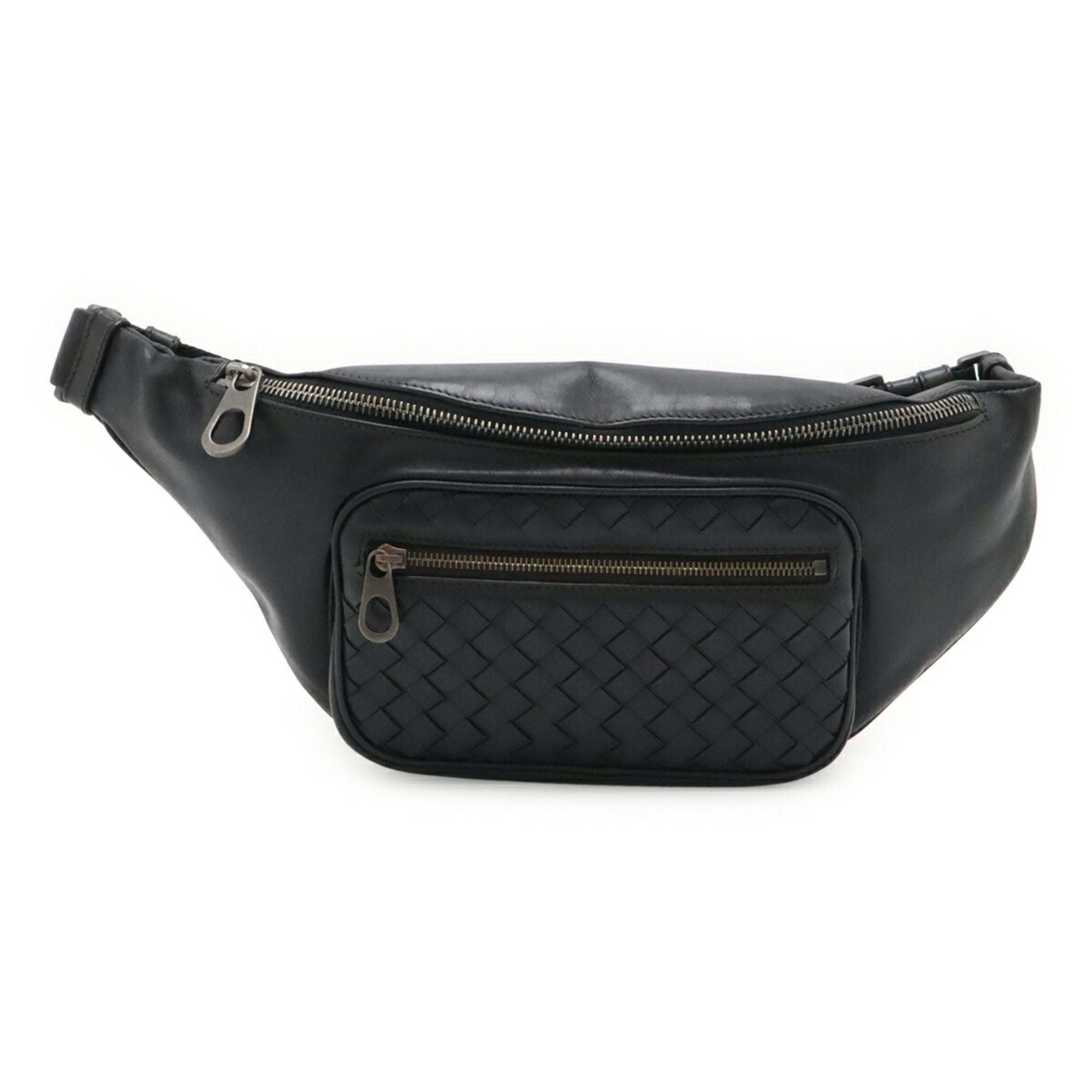 Bottega Veneta Intrecciato Black Leather Pouch Sling Bag (Pre-Owned)