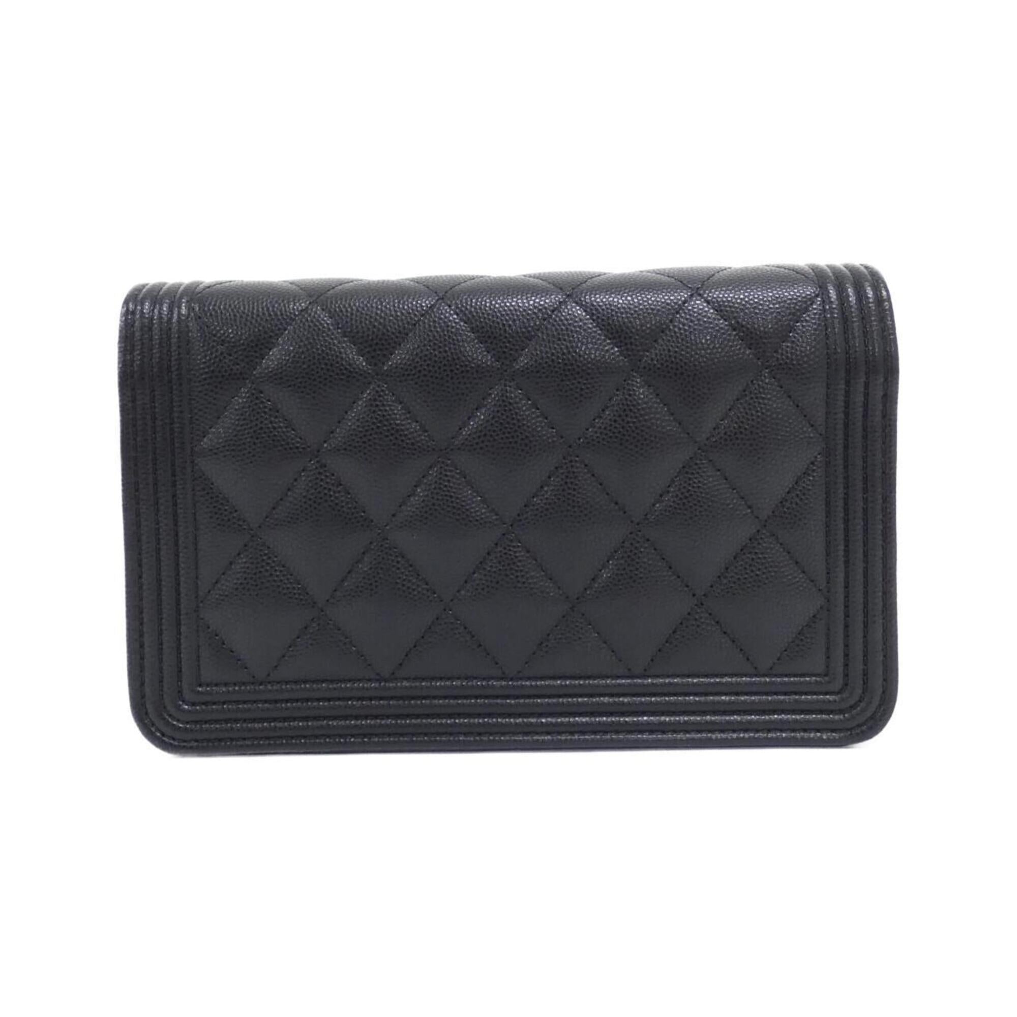 Chanel Black Grained Calfskin Chain/Shoulder Wallet (Pre-Owned)