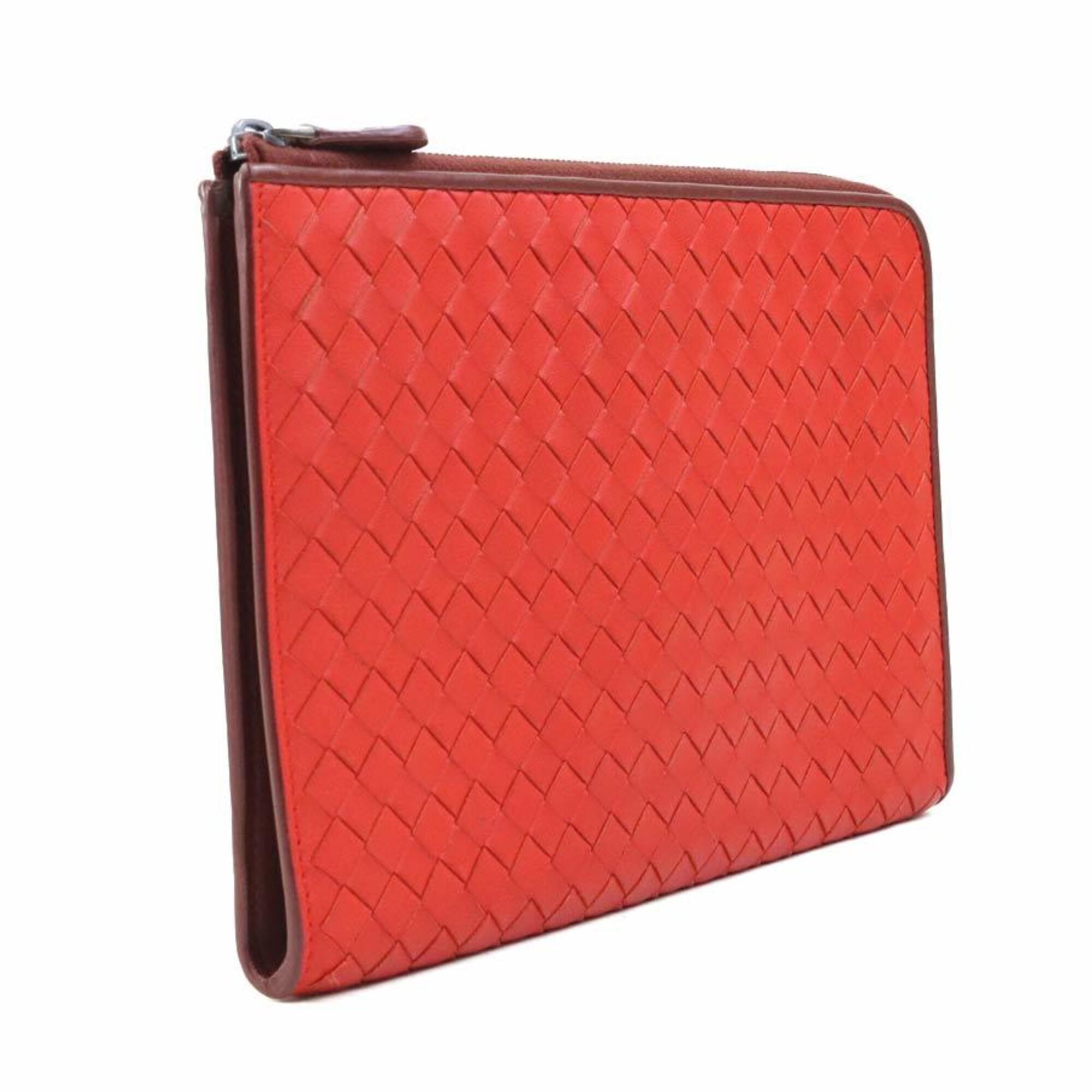 Bottega Veneta Red Color Intrecciato Clutch Bag (Pre-Owned)