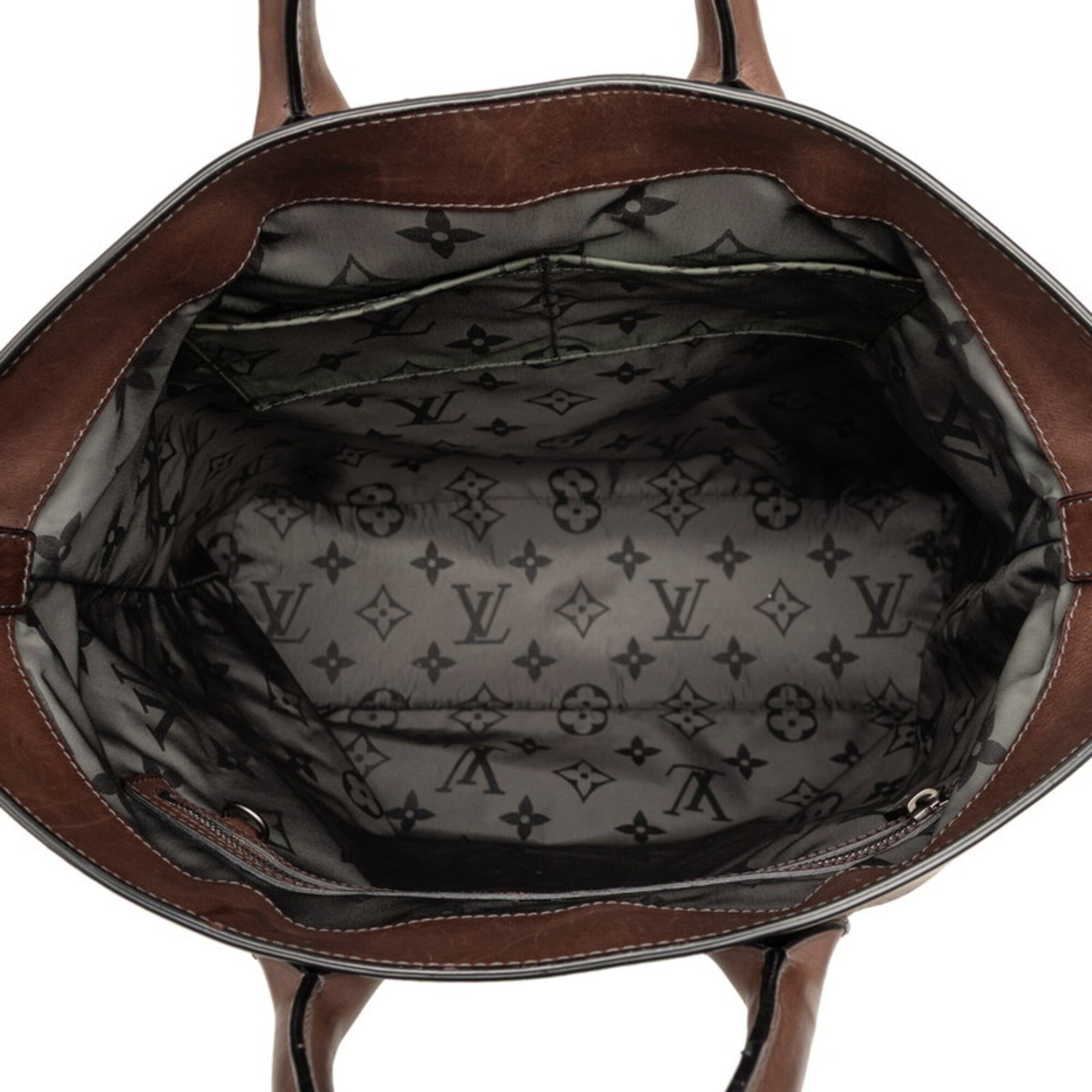 Louis Vuitton Gray Brown Canvas Leather Shoulder Bag Tote Bag (Pre-Owned)