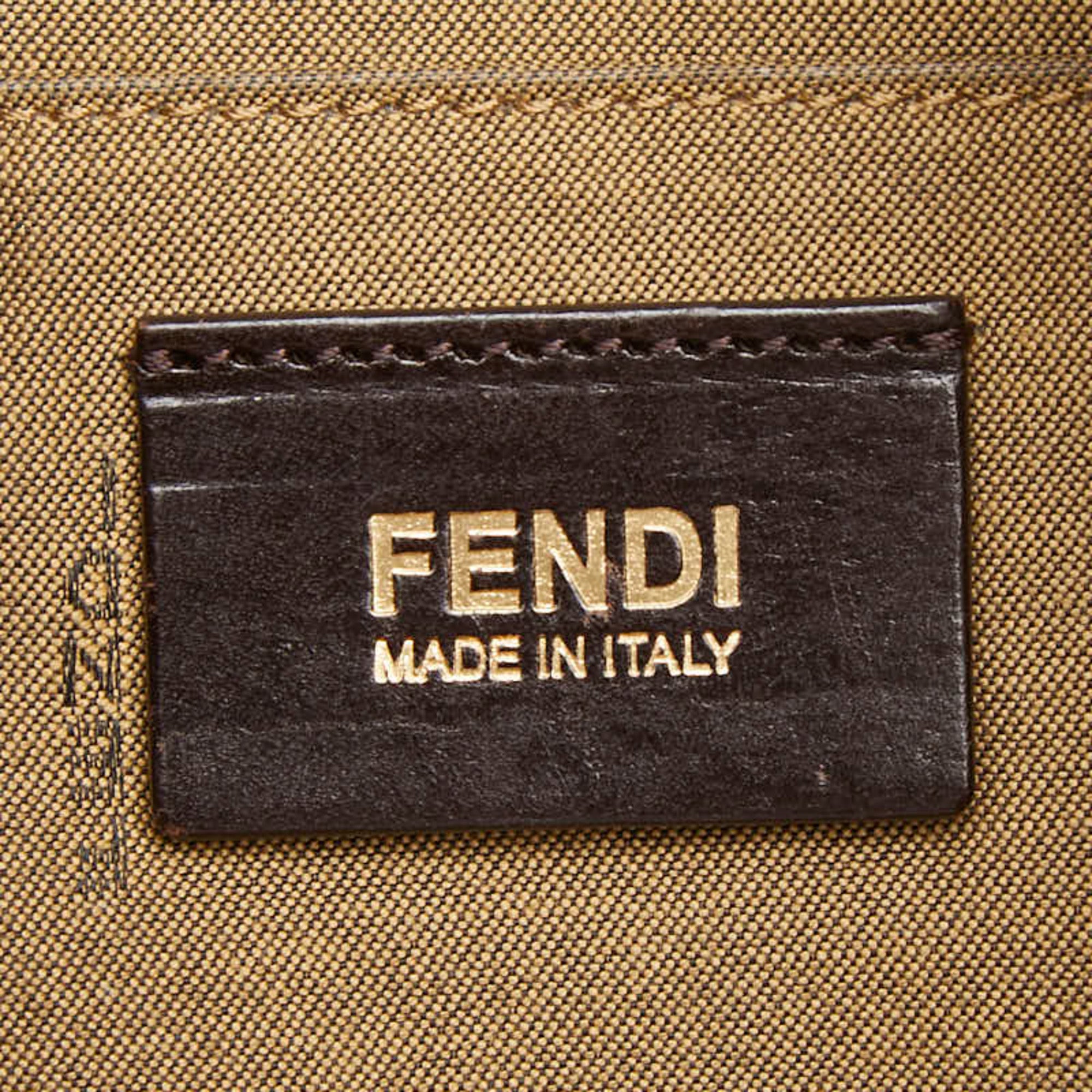 Fendi Zucca Brown Canvas Leather Shoulder Bag (Pre-Owned)