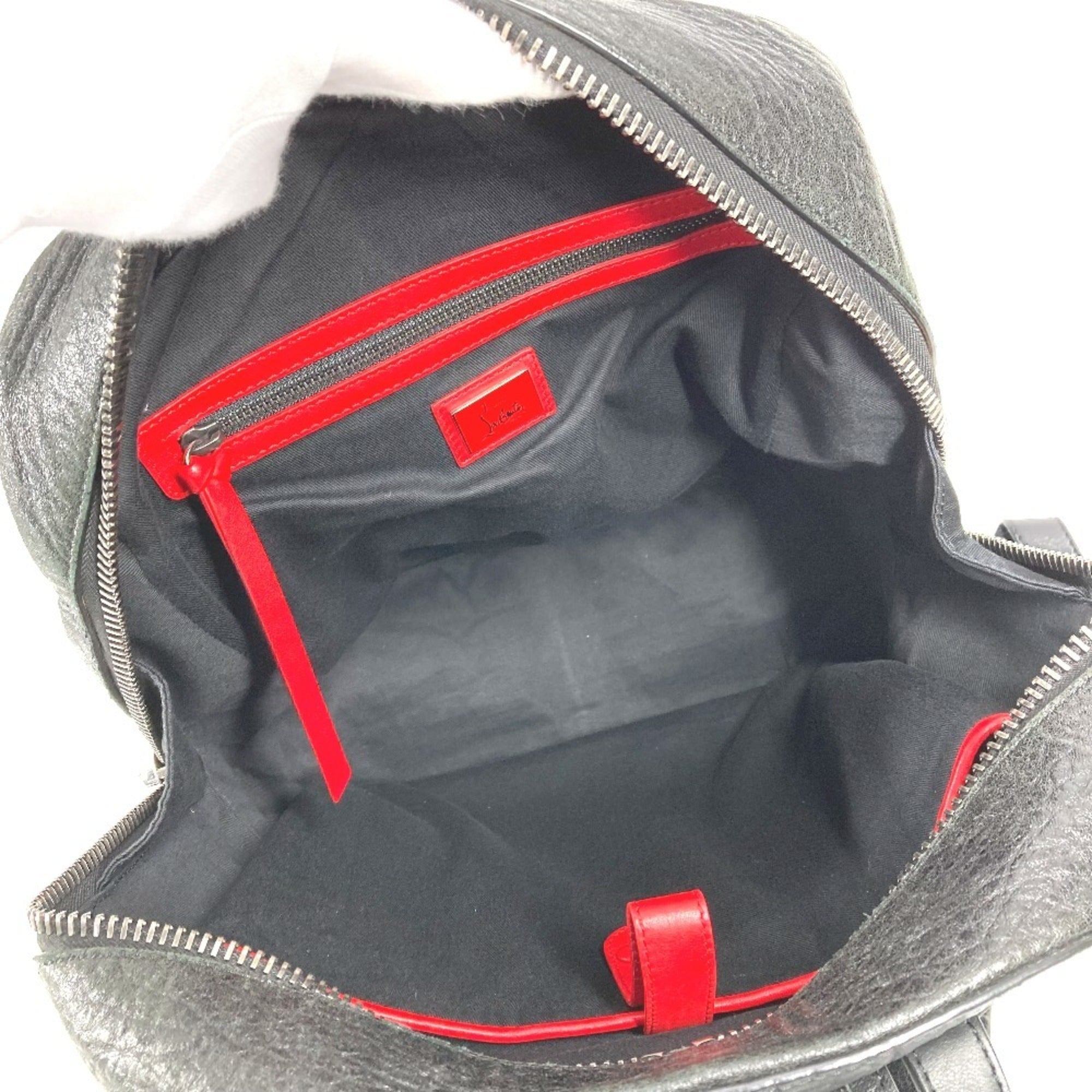 Christian Louboutin Black Red Color Leather Backpack (Pre-Owned)