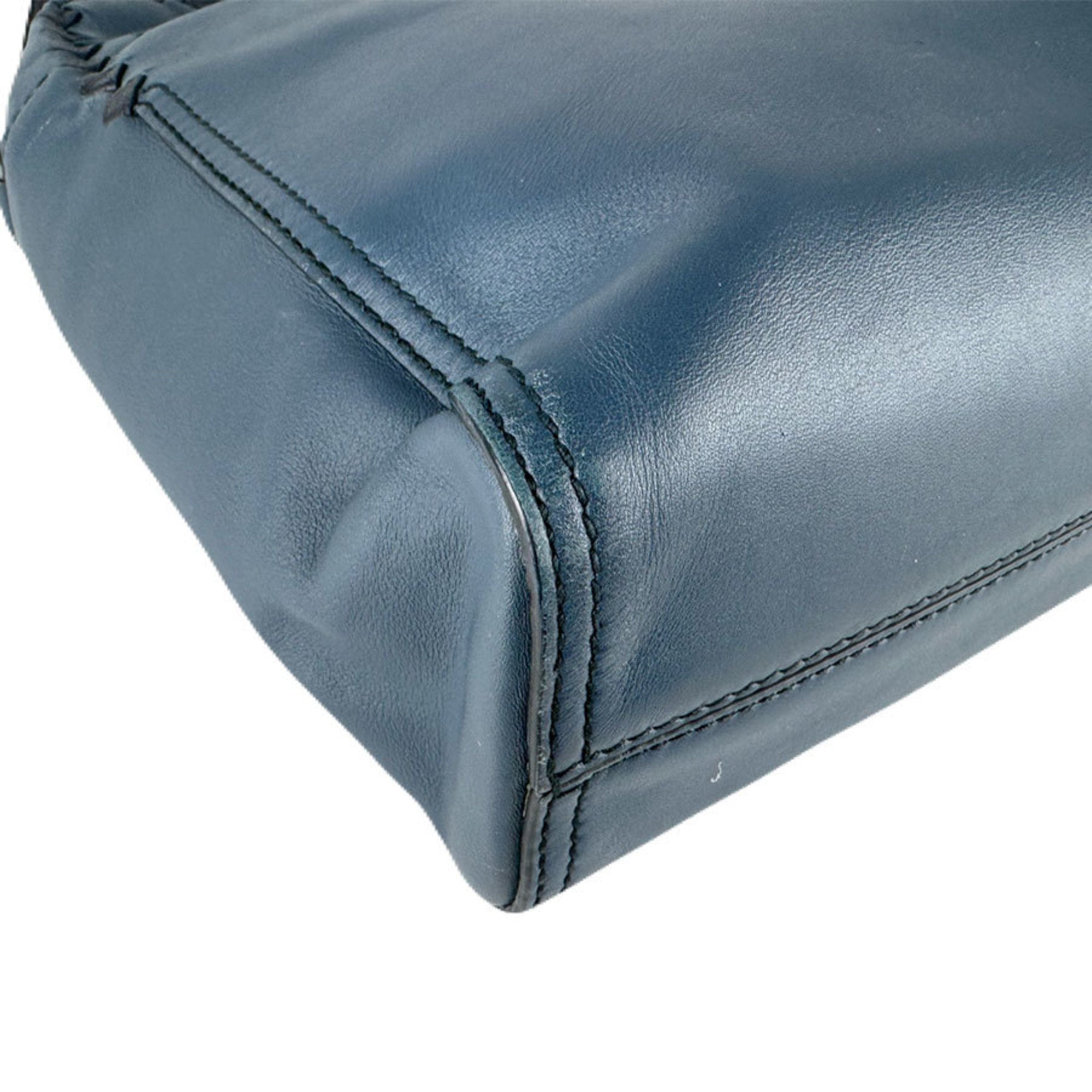 Bottega Veneta Black Dark Blue Leather Shoulder Bag (Pre-Owned)