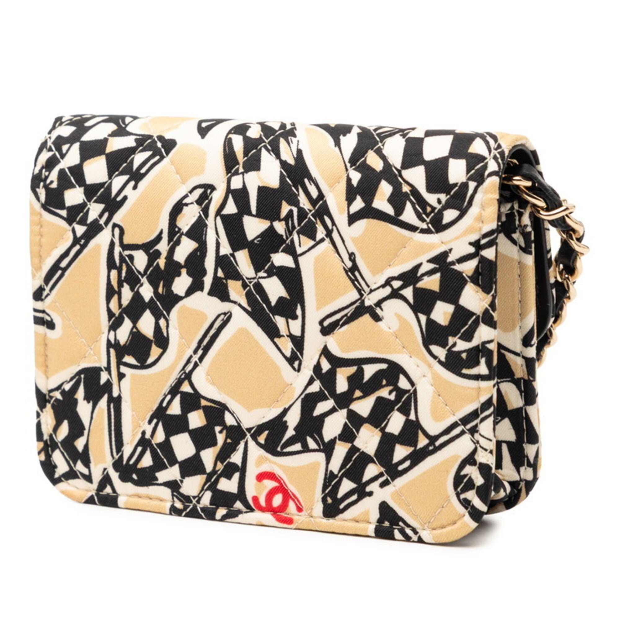 Chanel Matelasse Beige Cotton Leather Shoulder Bag (Pre-Owned)