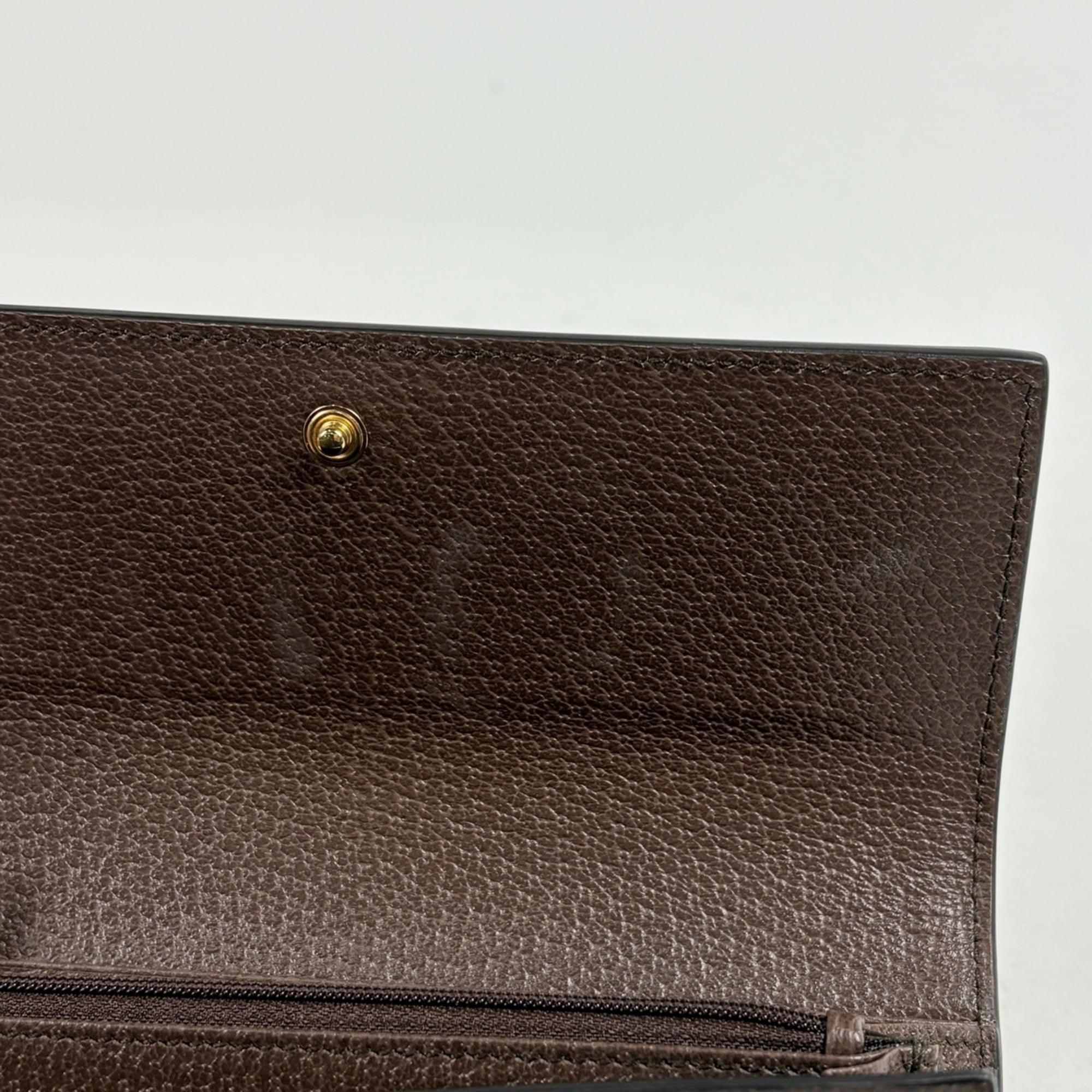 Gucci Beige Brown Gg Canvas Leather Long Wallet (Bi-Fold) (Pre-Owned)