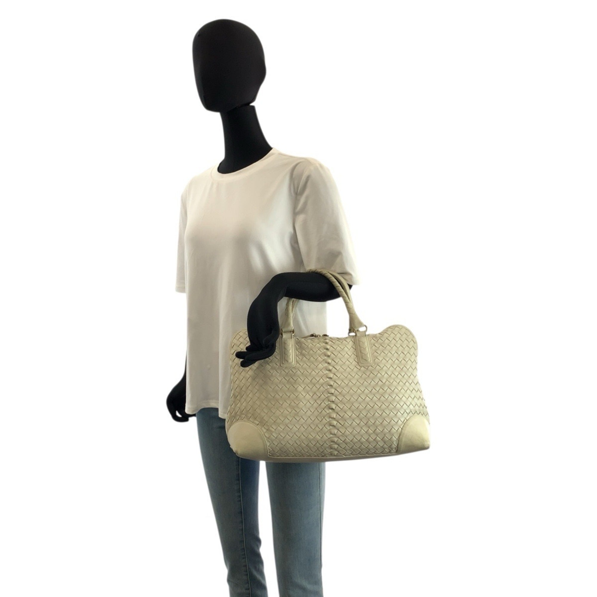 Bottega Veneta Ivory Intrecciato Handbag Shoulder Bag (Pre-Owned)
