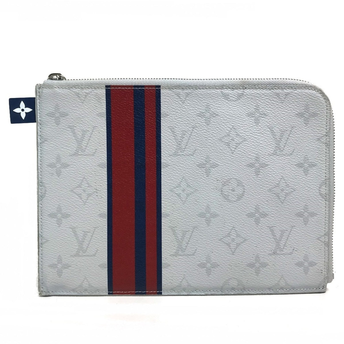 Louis Vuitton Blue Red Color White Monogram Clutch Bag Pochette (Pre-Owned)